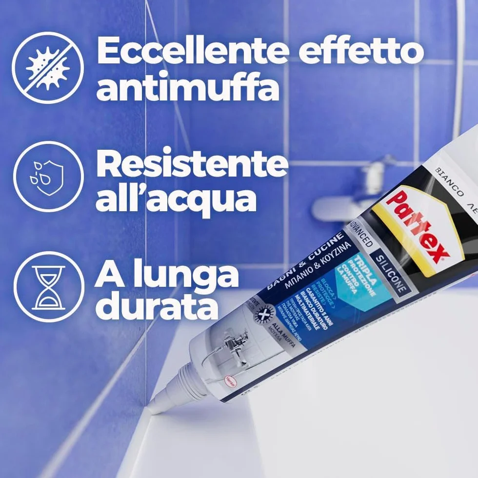 PATTEX Sigillante Bianco Bagni&Cucine 3x Protection Silicone Antimuffa Impermeabile 50 ml