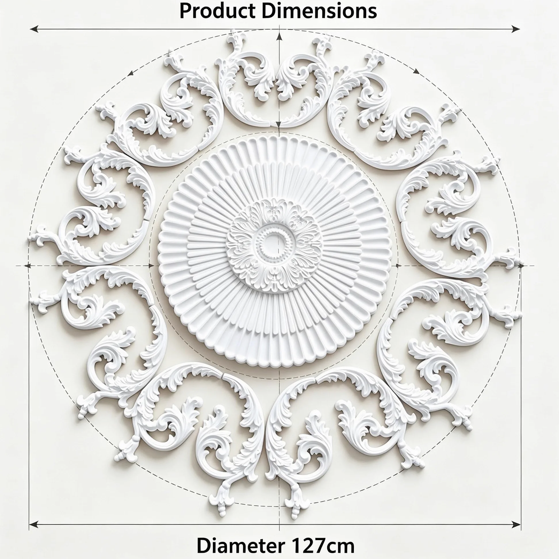 127cm Rosone Lampadario Soffitto Bianco Polistirolo Decorativo | Medaglione del Ventilatore Rotonda Moderno per Pareti Portalampada