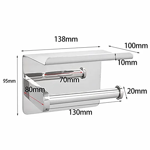 Porta carta igienica in acciaio inox con finitura lucida a specchio e mensola per cellulare, accessorio da bagno durevole per case moderne