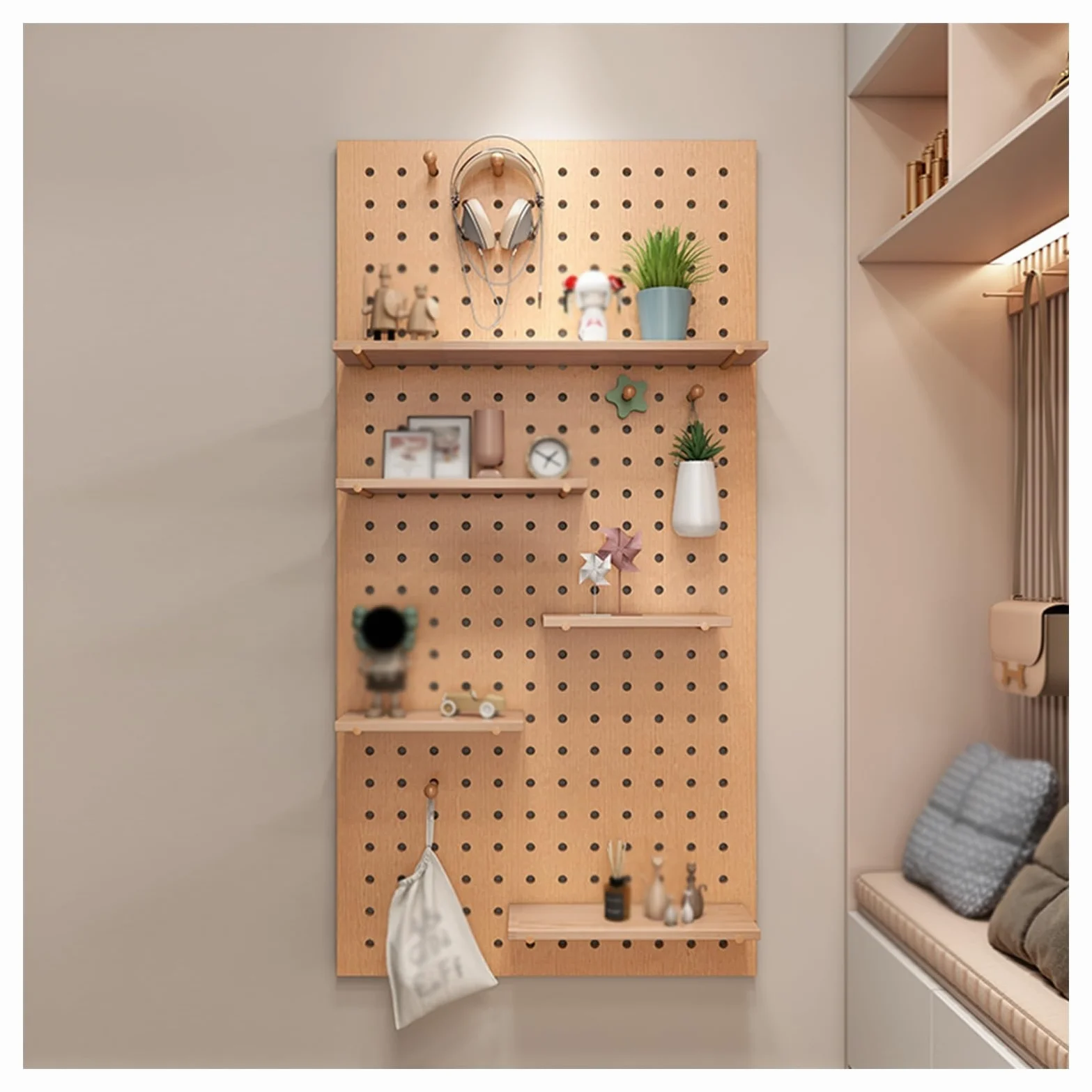Generico Pannello Forato per Attrezzi da Garage, Porta Punte da Trapano, Set di Chiavi Inglesi, Supporti, Pannello Forato in Legno, Pannelli forati da Parete con mensola modulare combinata per Camera