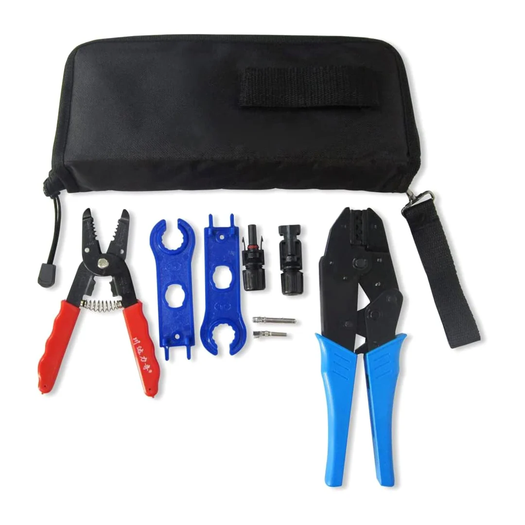 Set di strumenti di crimpatura per connettori per cavi per pannelli solari M-C Style Quattro Dimensioni 2.5/4/6 mm2 2 pinze crimpatrici 2 chiavi dritte una coppia di connettori maschio/femmina