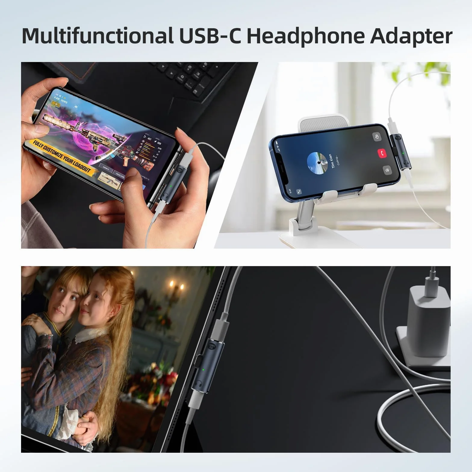 Adattatore per cuffie USB-C – 2 in 1 Ricarica Rapida da 100W e Adattatore Audio da 3.5mm per Telefoni e Dispositivi di Tipo C