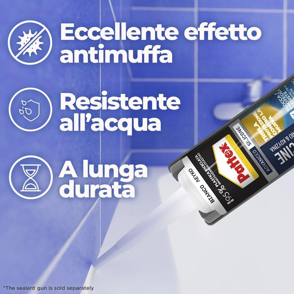 Pattex Sigillante bianco Tripla Protezione antimuffa Silicone resistente all'acqua 300ml