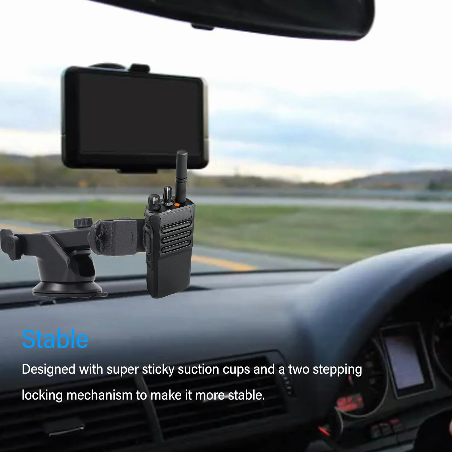 Staffa Adattatore Radio Bidirezionale, Supporto per Walkie-talkie da Cruscotto, Supporto per Microfono Radio Bidirezionale Ventosa Supporto per Parabrezza Auto Staffa Radio per