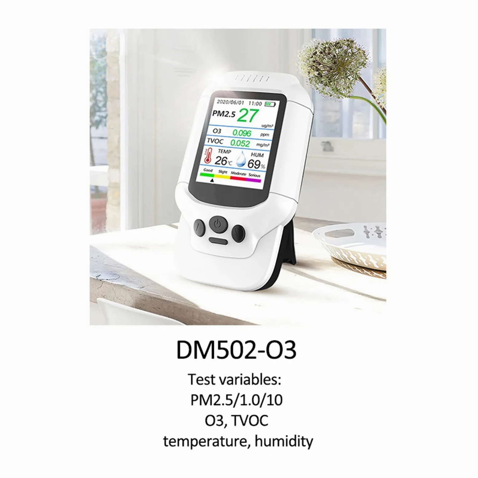 Rilevatore Gas, PM2.5/HCHO/TVOC Monitor di umidità della temperatura Tester di analisi della qualità dell'aria Analizzatore di rivelatore di gas di formaldeide ozono Misurazione per Lavoro, Casa(502O3