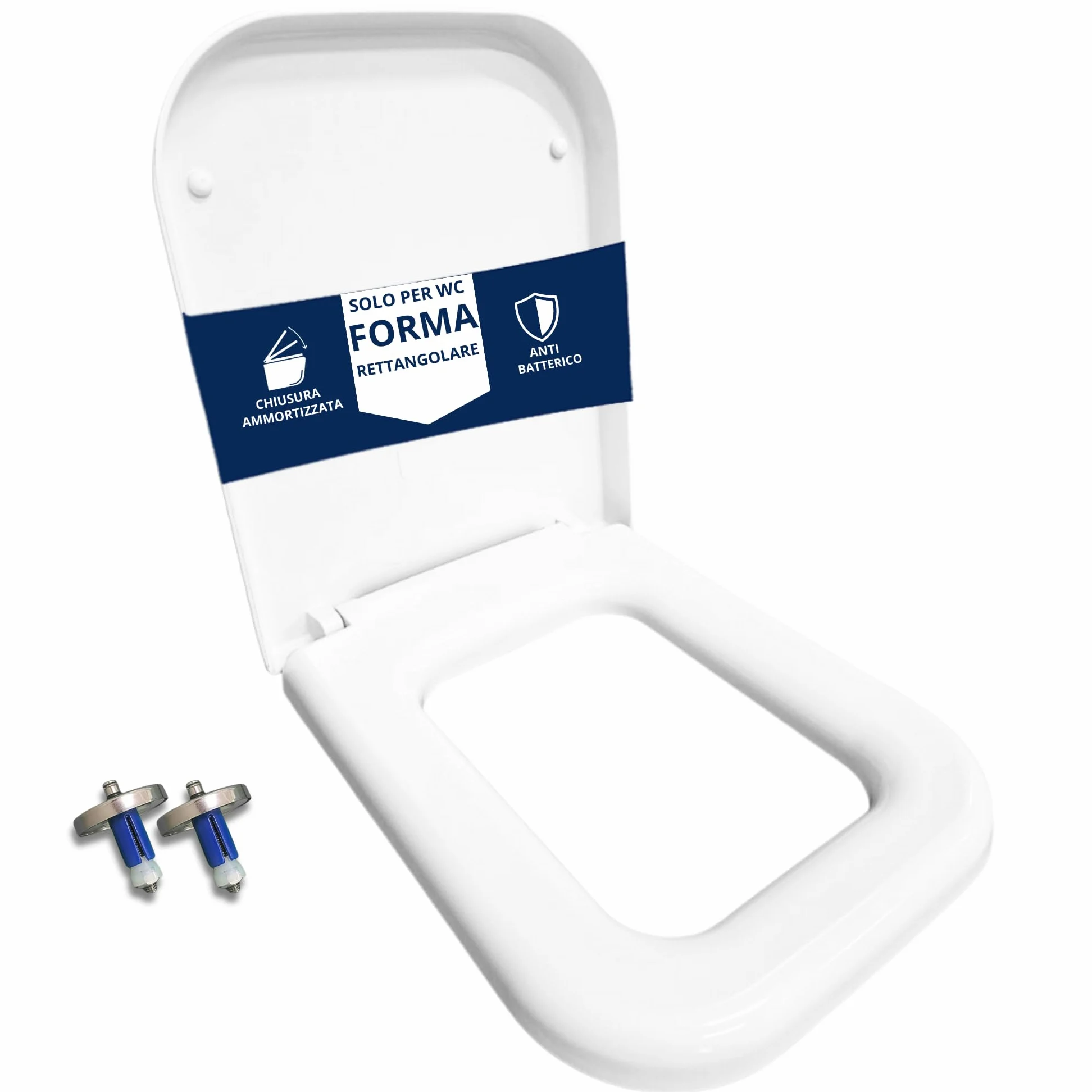 HYDRO HOME Copriwater Rettangolare HH313 Universale Compatibile con Vari Modelli, Tavoletta WC in Plastica Termoindurente, Antibatterico, Cerniere Regolabili Soft Close, Bianco (Chiusura ammortizzat)
