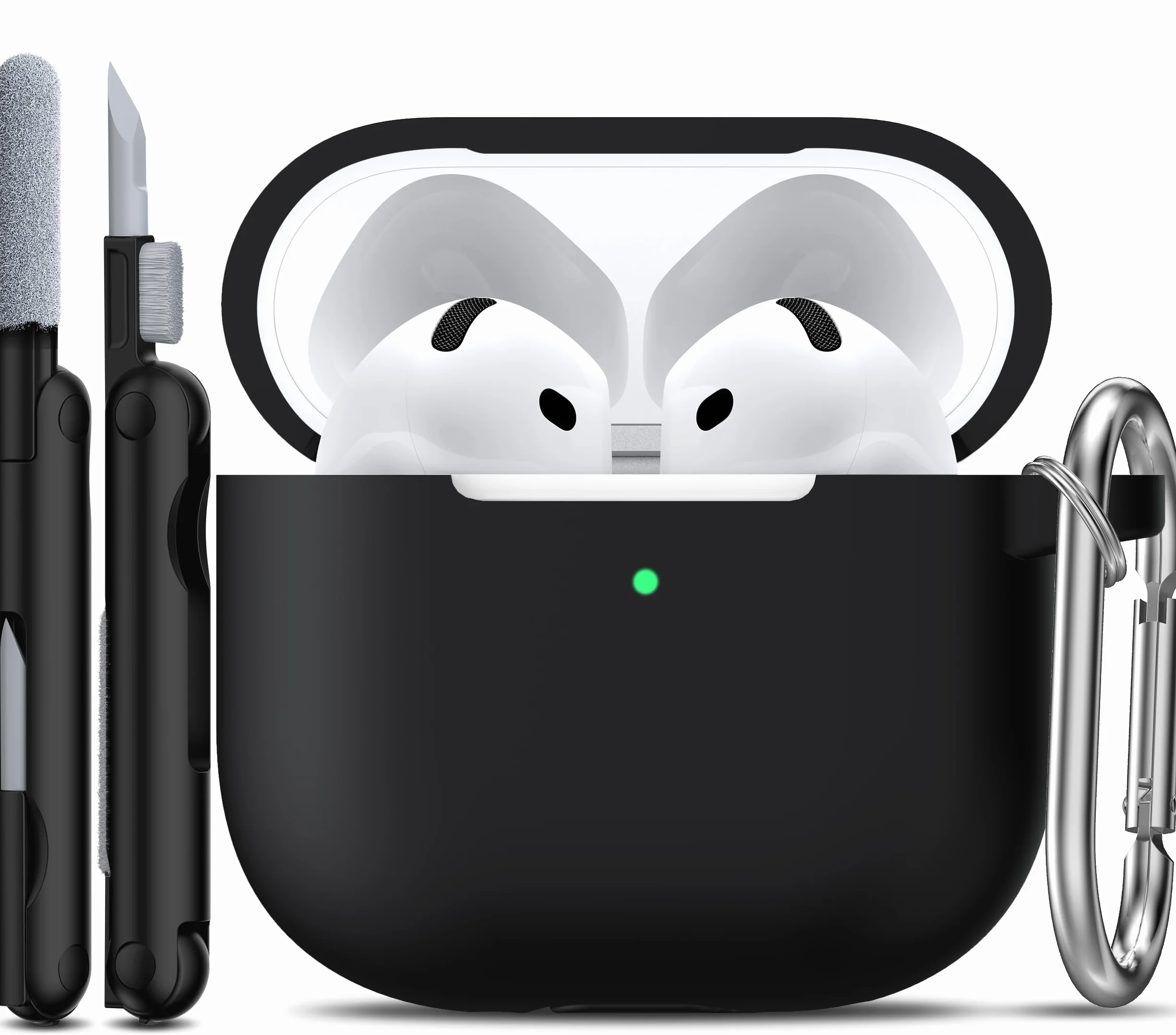 R-fun Custodia per Airpods 4, custodia morbida in silicone con portachiavi, copertura protettiva completa compatibile con Airpods 4th di Apple, Nero