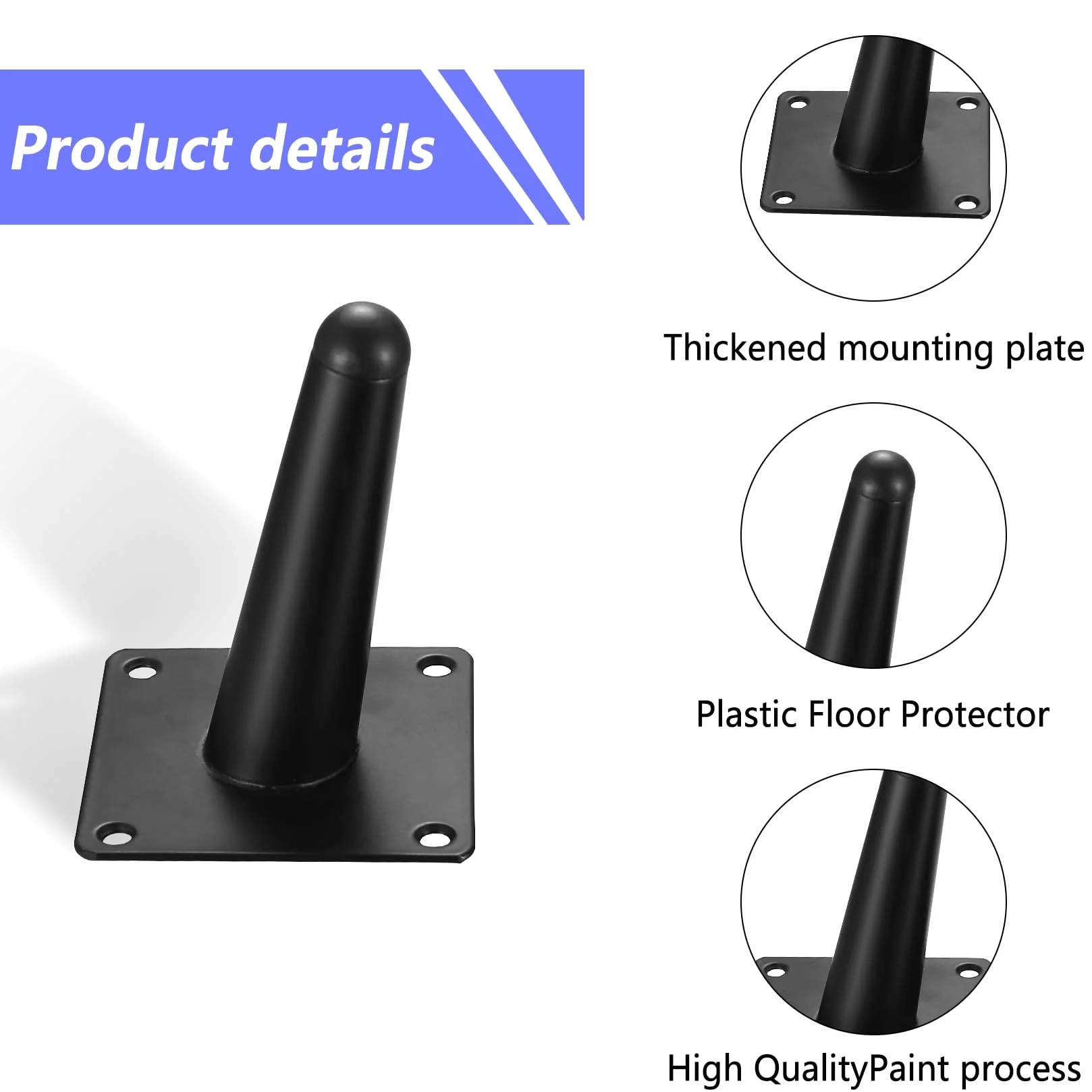 Piedini per Mobili Regolabili 4 Pz, Gambe in Metallo Nero, Altezza 10 cm