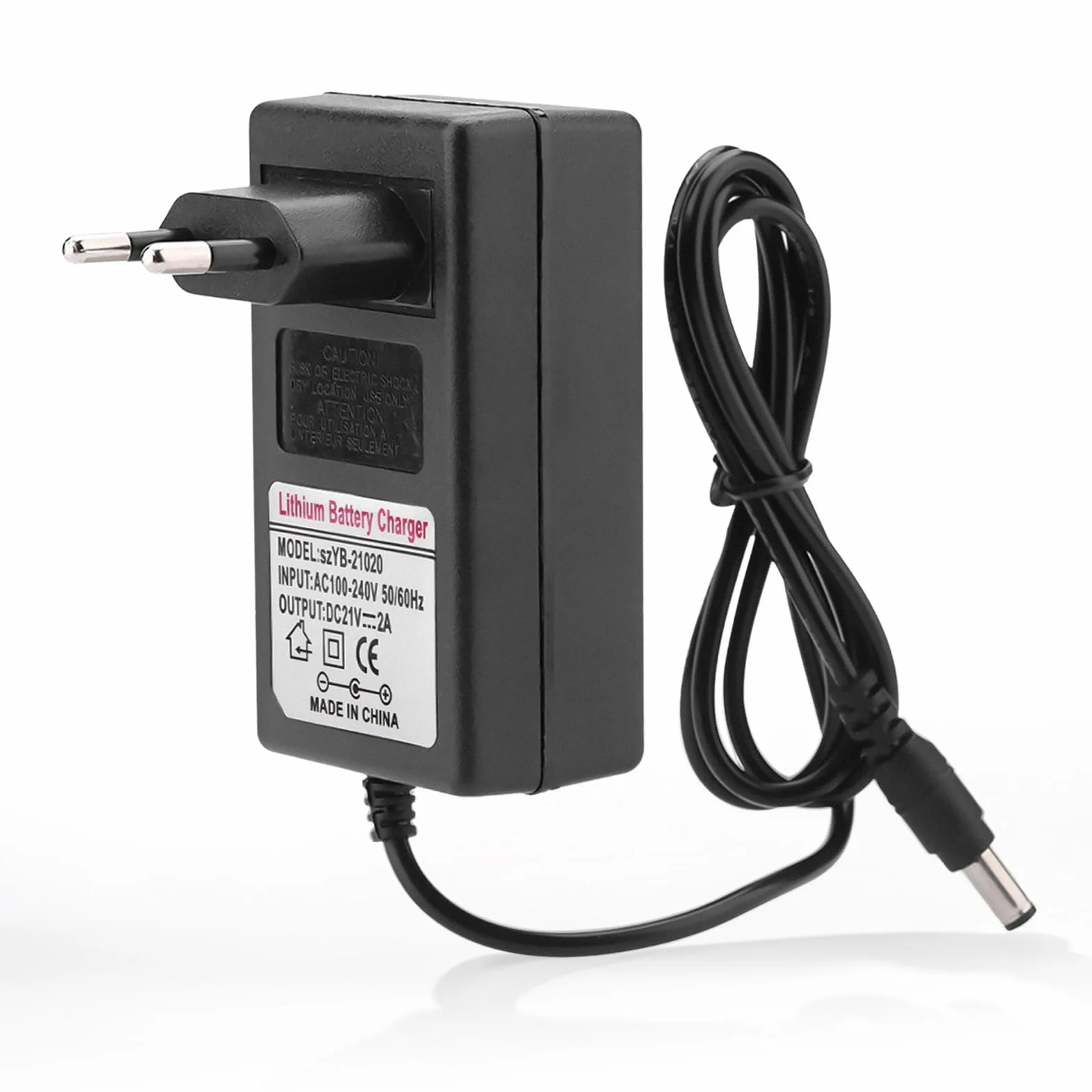Adattatore di alimentazione a batteria agli ioni di litio, adattatore di alimentazione di ricarica di ricambio CA 100-240 V CC 21 V 2 A, caricatore adattatore professionale di protezione(EU)
