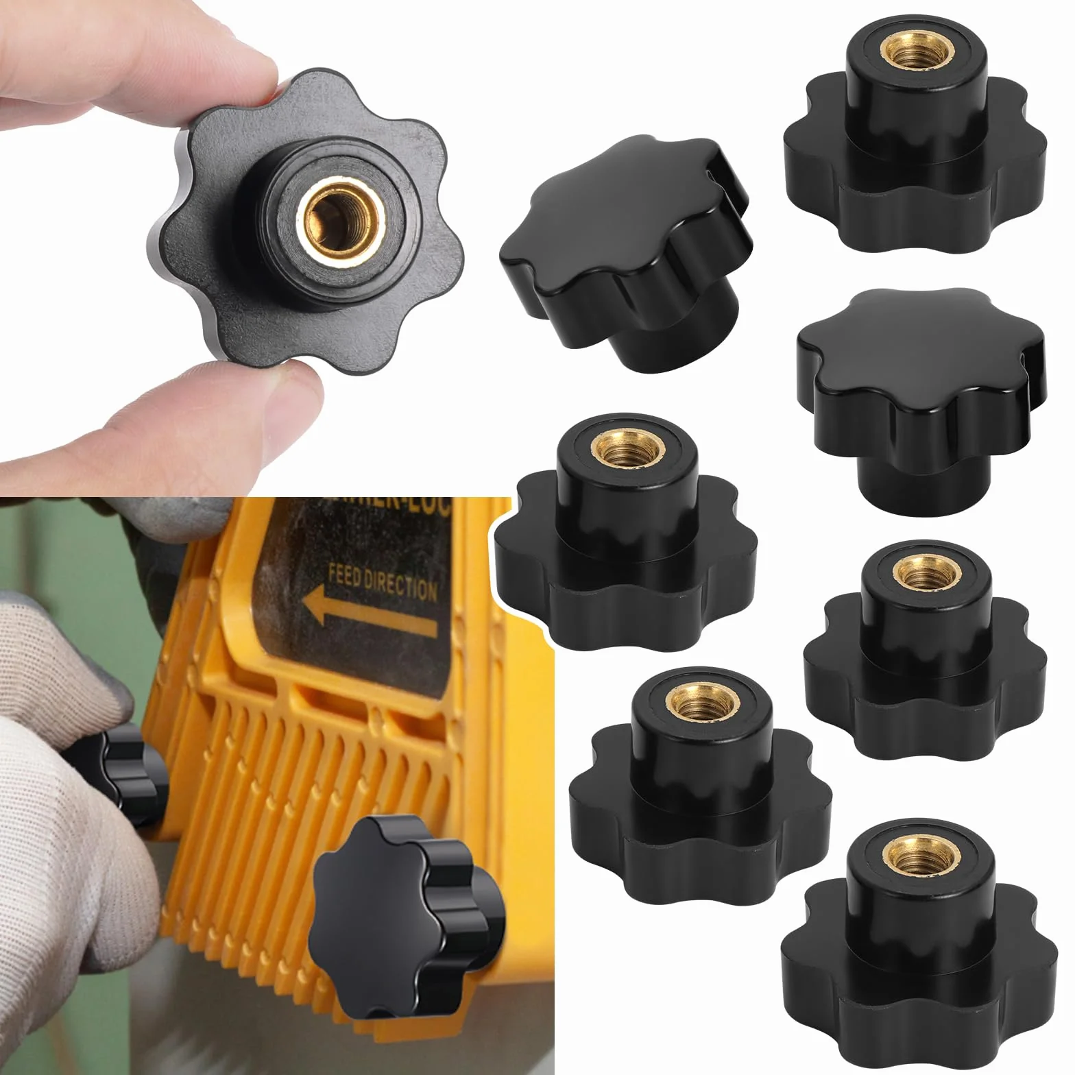 Dadi a stella M8 plastica nera filettatura interna