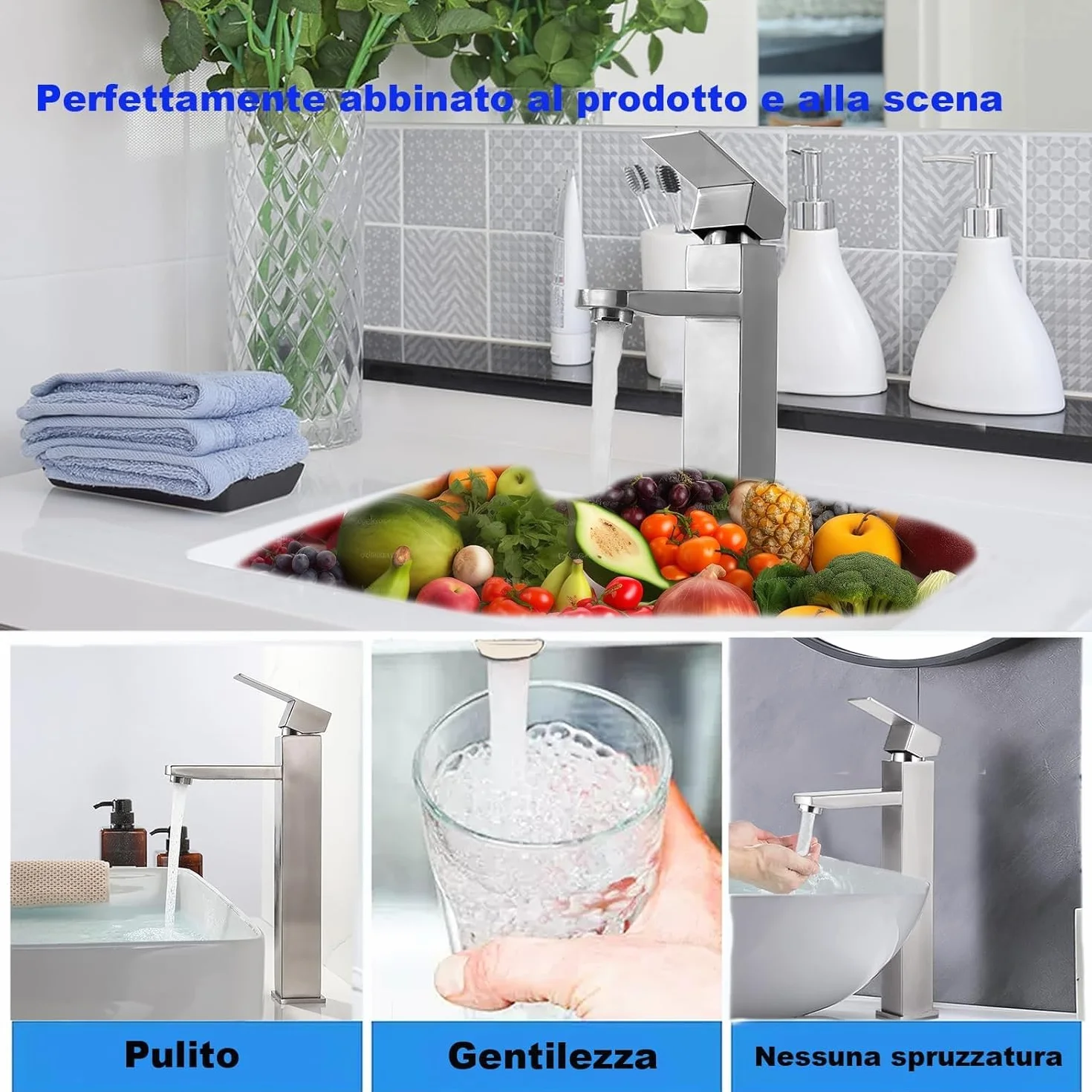 rubinetto di miscelazione in acciaio inox caldo e freddo di alto stile, antigoccia con miscelatore monocomando silenzioso per bagno, lavabo, piccola cucina (spazzolato-h)