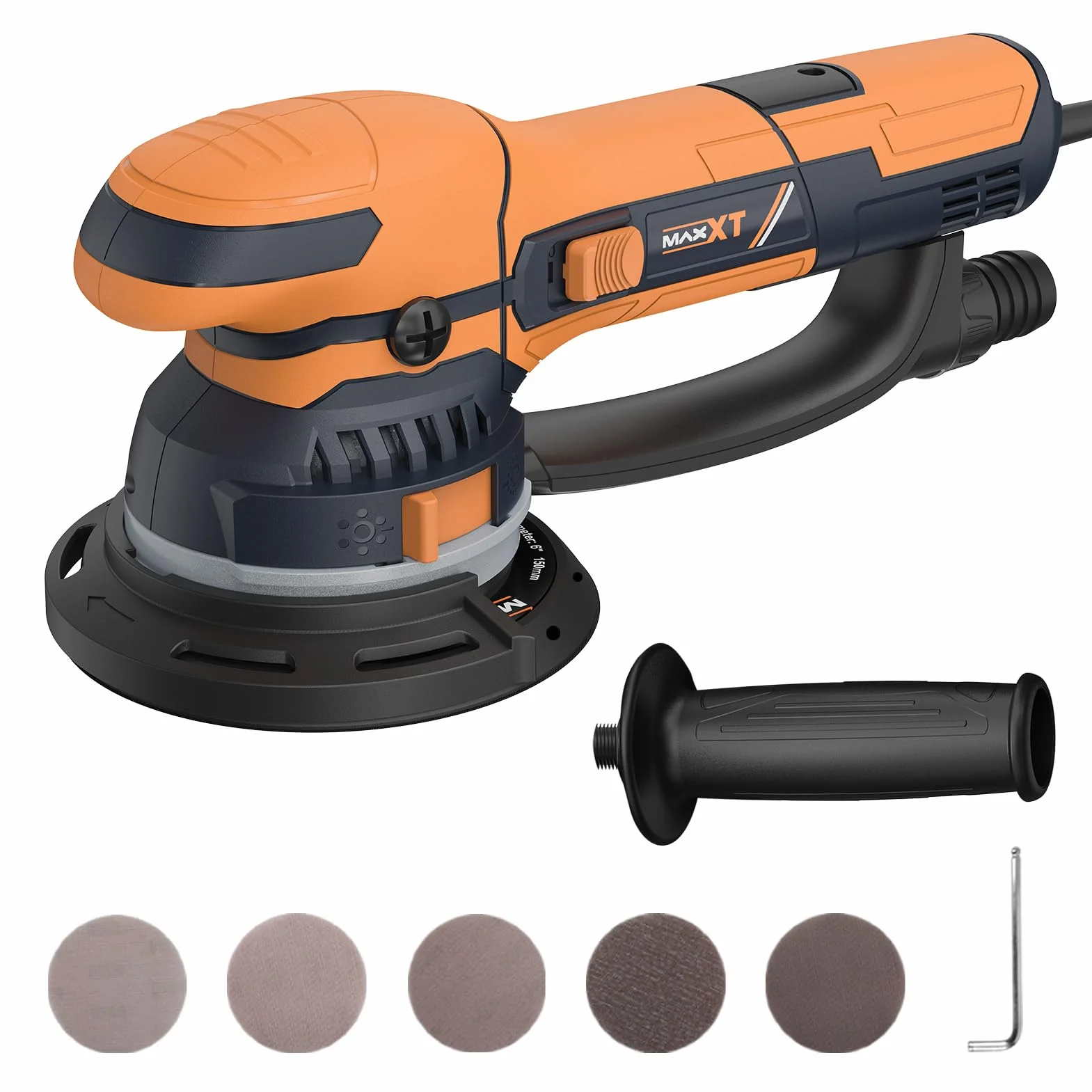 MAXXT Levigatrice Orbitale Dual-Mode da 800W: Passaggio Modalità Grezza e Fine/Estrazione Polvere ad Alta Efficienza/Controllo a 6 Velocità (3300-7400 RPM) — Carrozzeria Auto, Metallo e Legno