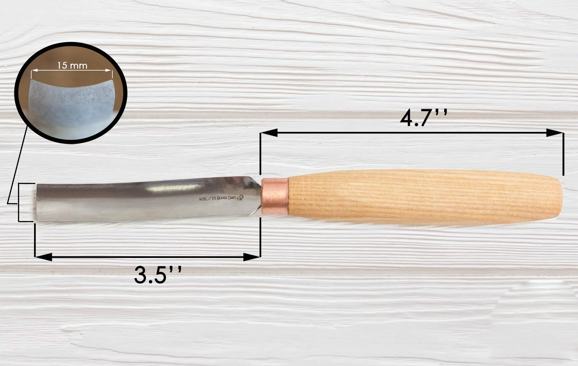 BeaverCraft Sgorbia per intaglio di cucchiai di legno Scalpello compatto K6L/15 Strumenti per intaglio del legno Intaglio della ciotola Lama in acciaio al carbonio Sgorbia radiale con manico in legno