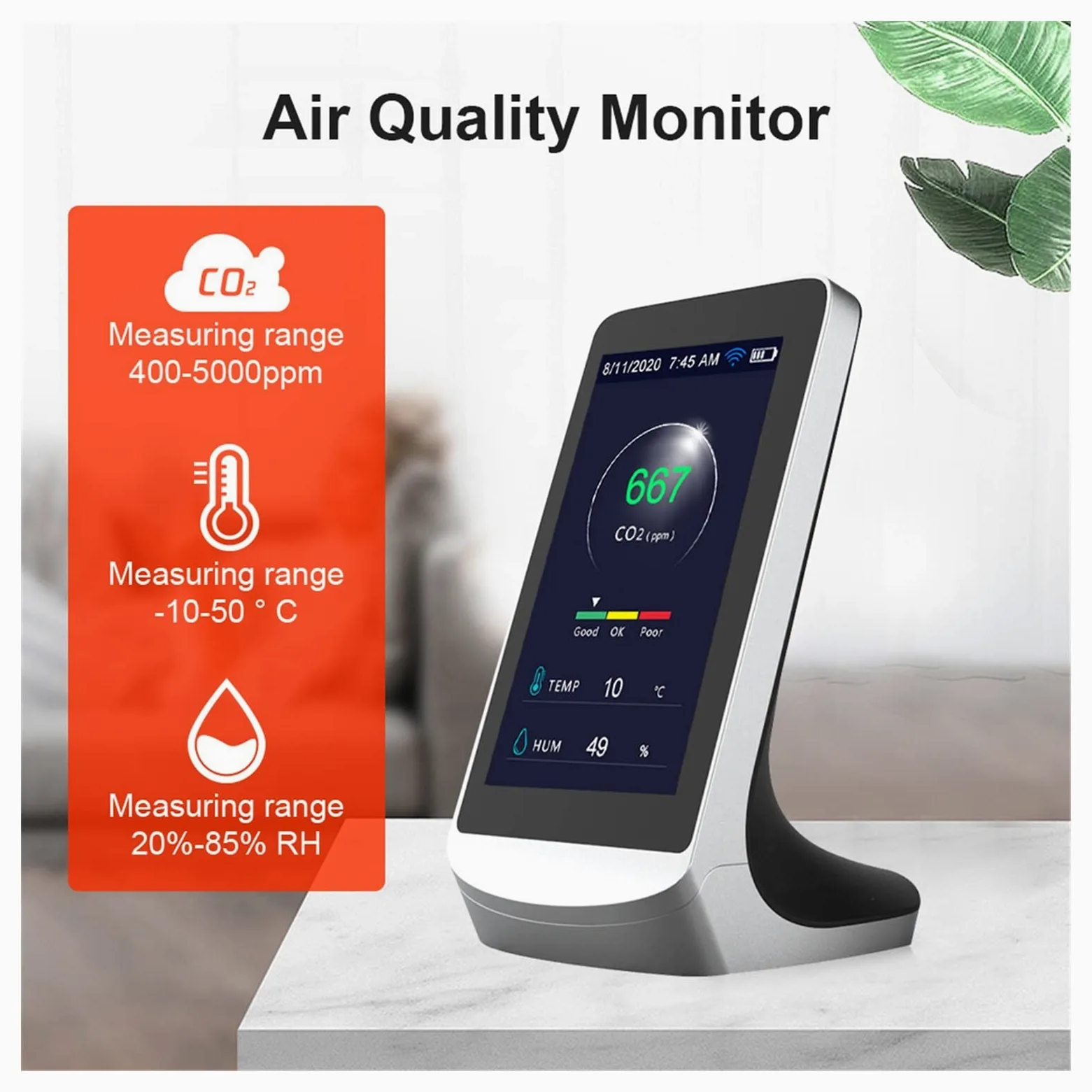 Monitor gas, rilevatore perdite gas, Rilevamento e rilevamento di anidride carbonica CO2WIFI. Versione Temperatura e umidità Versione inglese Rilevatore di qualità de-ll'aria per casa, camper, fognatu