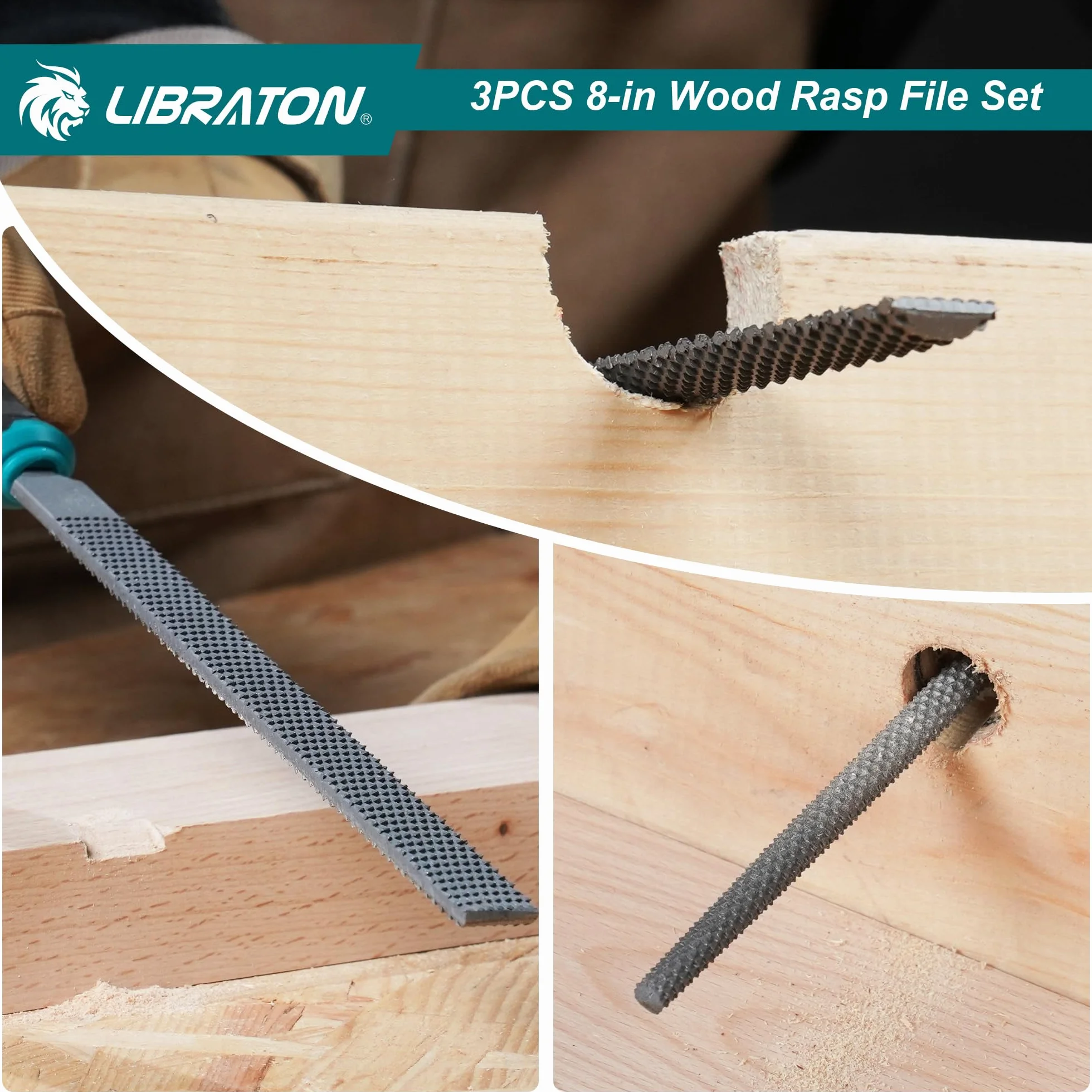 Libraton Set di Raspe per Legno 3 Pezzi, Lime Multiforma Acciaio Carbonio 200mm per Falegnameria