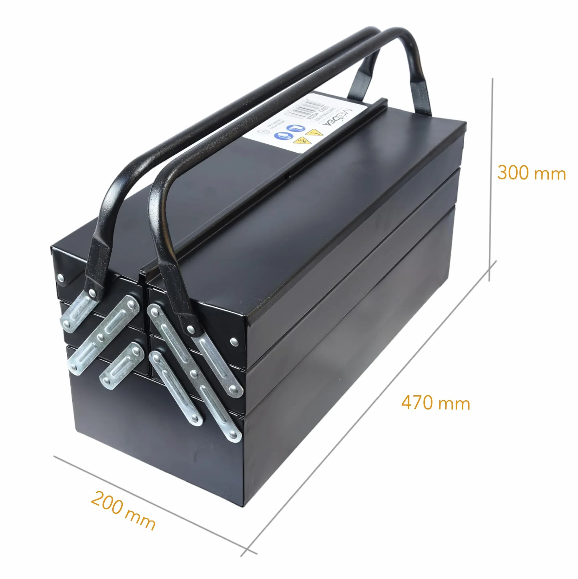 Valigetta porta attrezzi in metallo 5 scomparti acciaio nero opaco professionale 470x300x200 mm