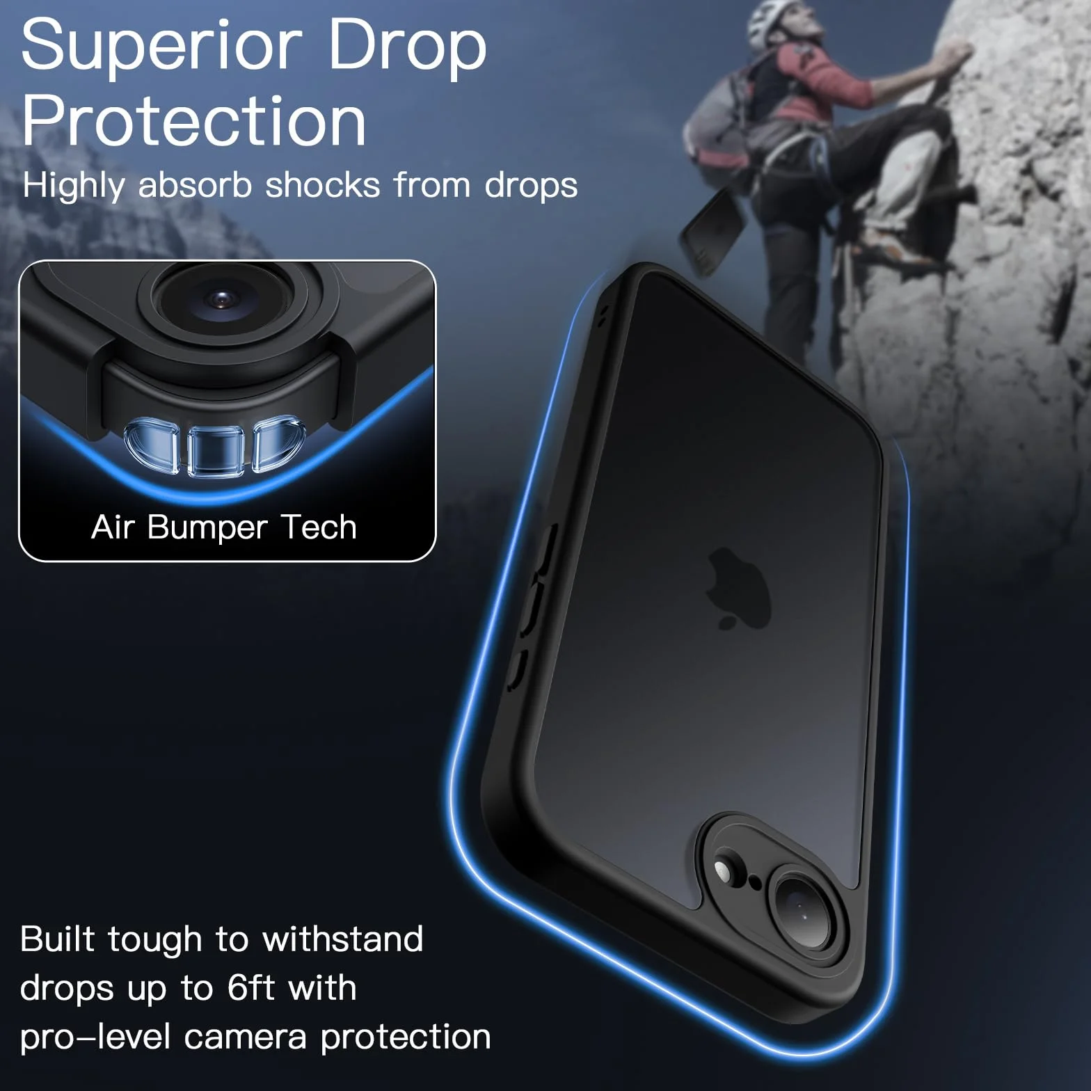 JETech Cover Opaca per iPhone 17e (2026) / iPhone 16e, Protezione Anticaduta Antiurto di Grado Militare, Custodia Cellulare Posteriore Glassata Traslucida, Anti-Impronte (Nero)