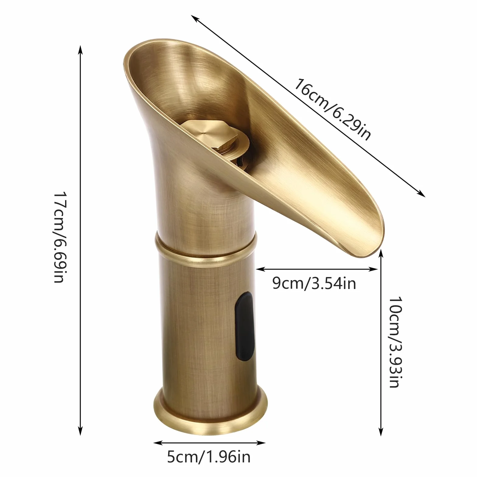 Rubinetto con sensore a infrarossi a cascata per lavabo cucina altezza erogatore 100 mm oro