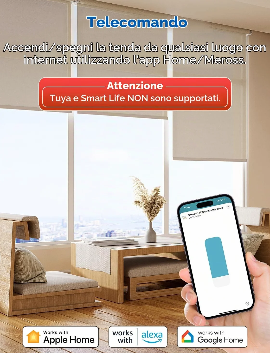Meross Interruttore per tapparelle (è necessario un cavo neutro), set di 4 interruttori per tende da finestra compatibili con HomeKit, Alexa e Google Home, controllo vocale e telecomando