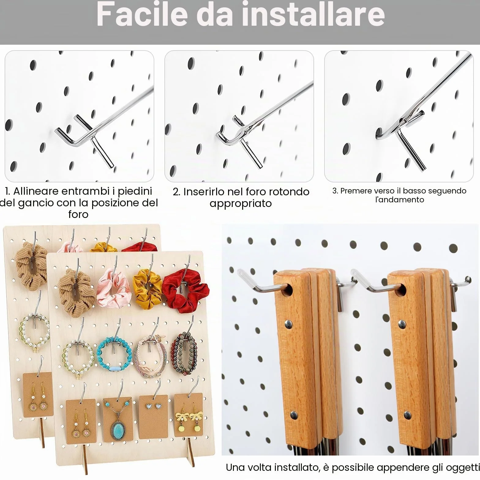 Ganci Porta Utensili per Pannelli Forati 50 Pezzi con Copertura Protettiva per Negozio e Garage