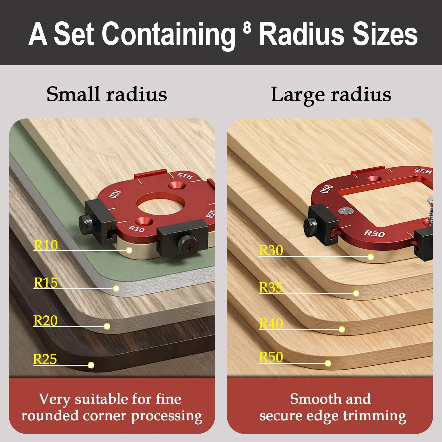 4 in 1 Dima di Fresatura a Raggio D'angolo R10/15/20/25 R30/35/40/50 per Lavorazione del Legno Fai da Te Rosso 2 pezzi