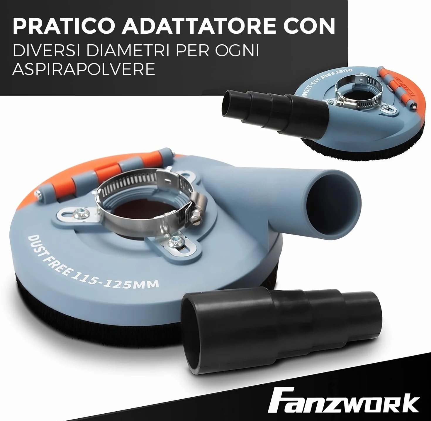 Cappa di aspirazione per smerigliatrice angolare 125 mm con 2 dischi diamantati professionali