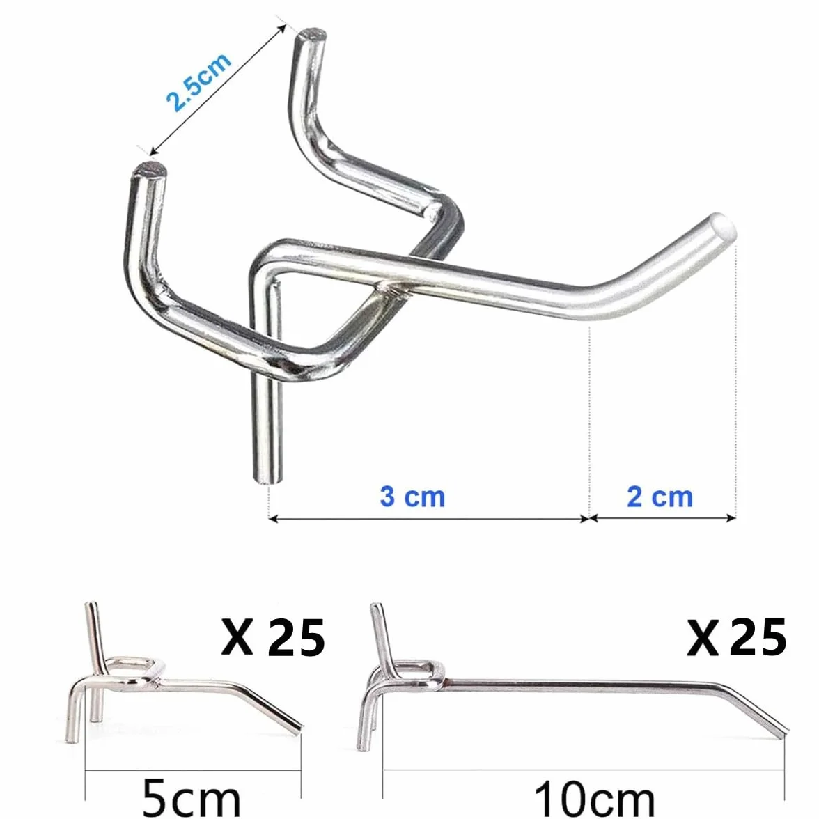 Ganci per Pannelli Forati 50 Pezzi 5cm 10cm Metallo Pegboard