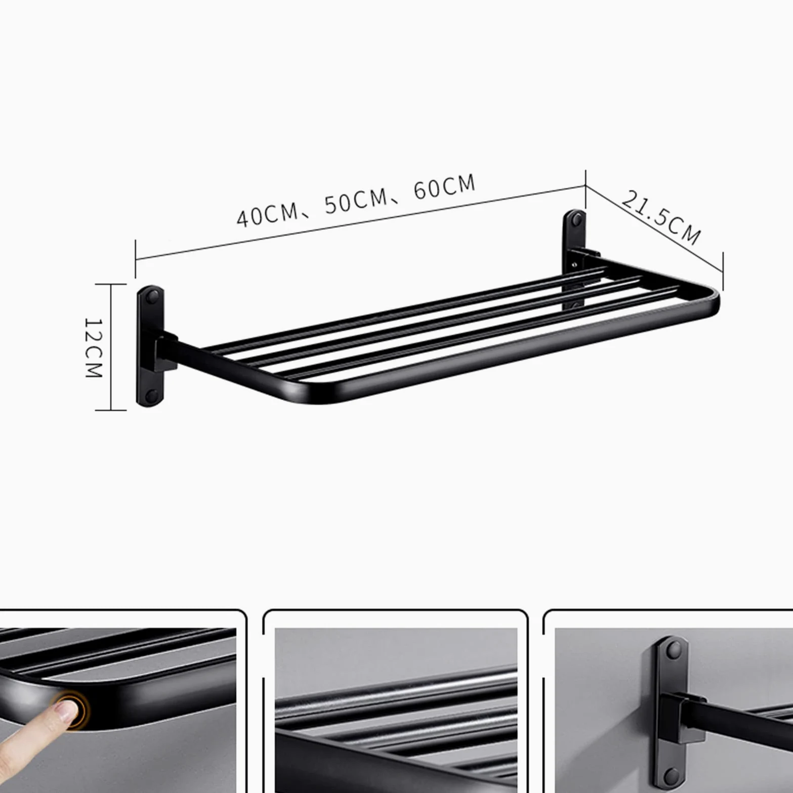 Mensola portasciugamani Portasciugamani 40/50 / 60cm, Porta Asciugamani da Bagno Portasciugamani a Parete per Bagno o Cucina (Dimensioni : 50cm)