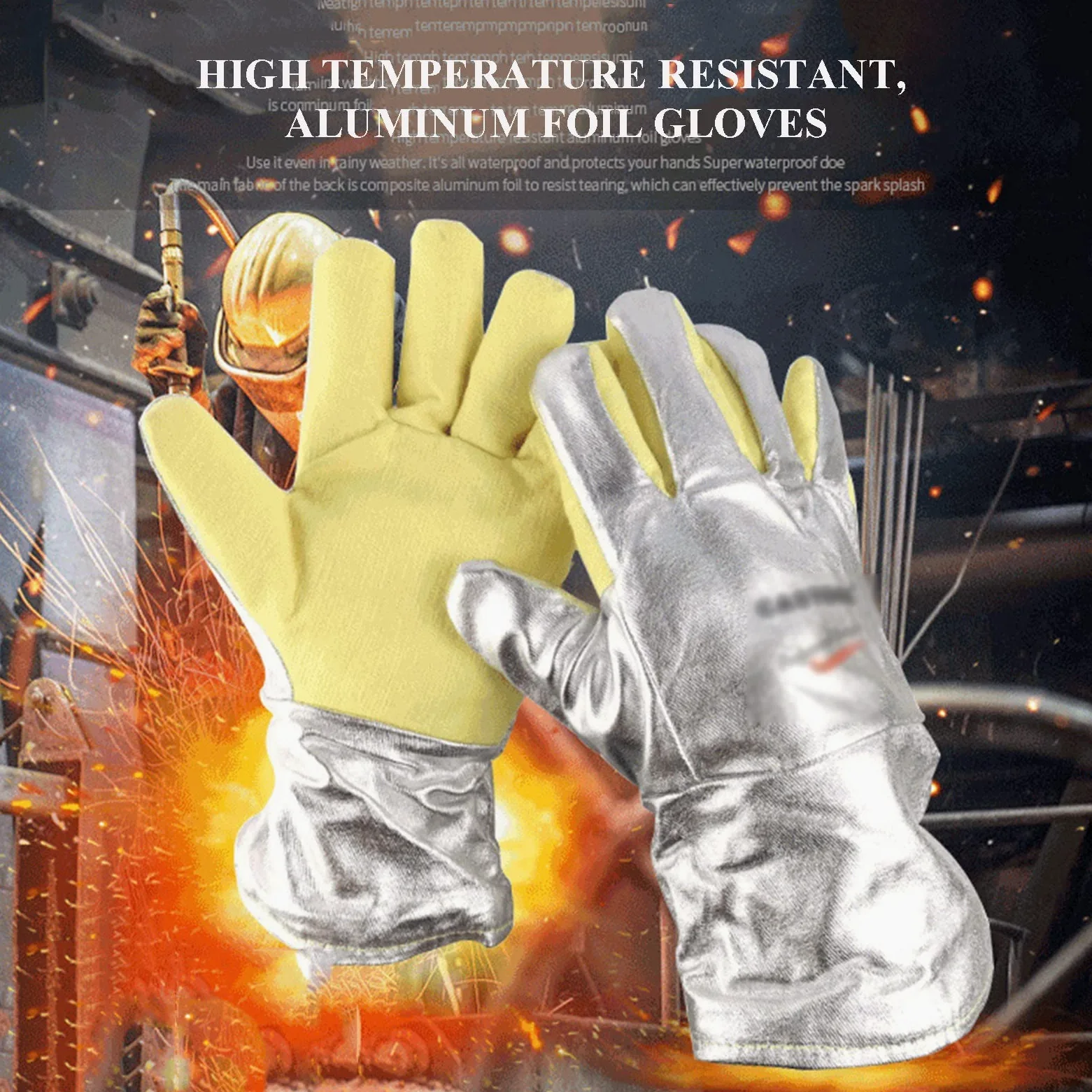 QFFL Guanti Resistenti alle Alte Temperature da 500 Gradi, Antiscottatura Guanti da Griglia e da Camino per la Caldaia Elettrica della Saldatura di Fusione del Metallo, 35 cm
