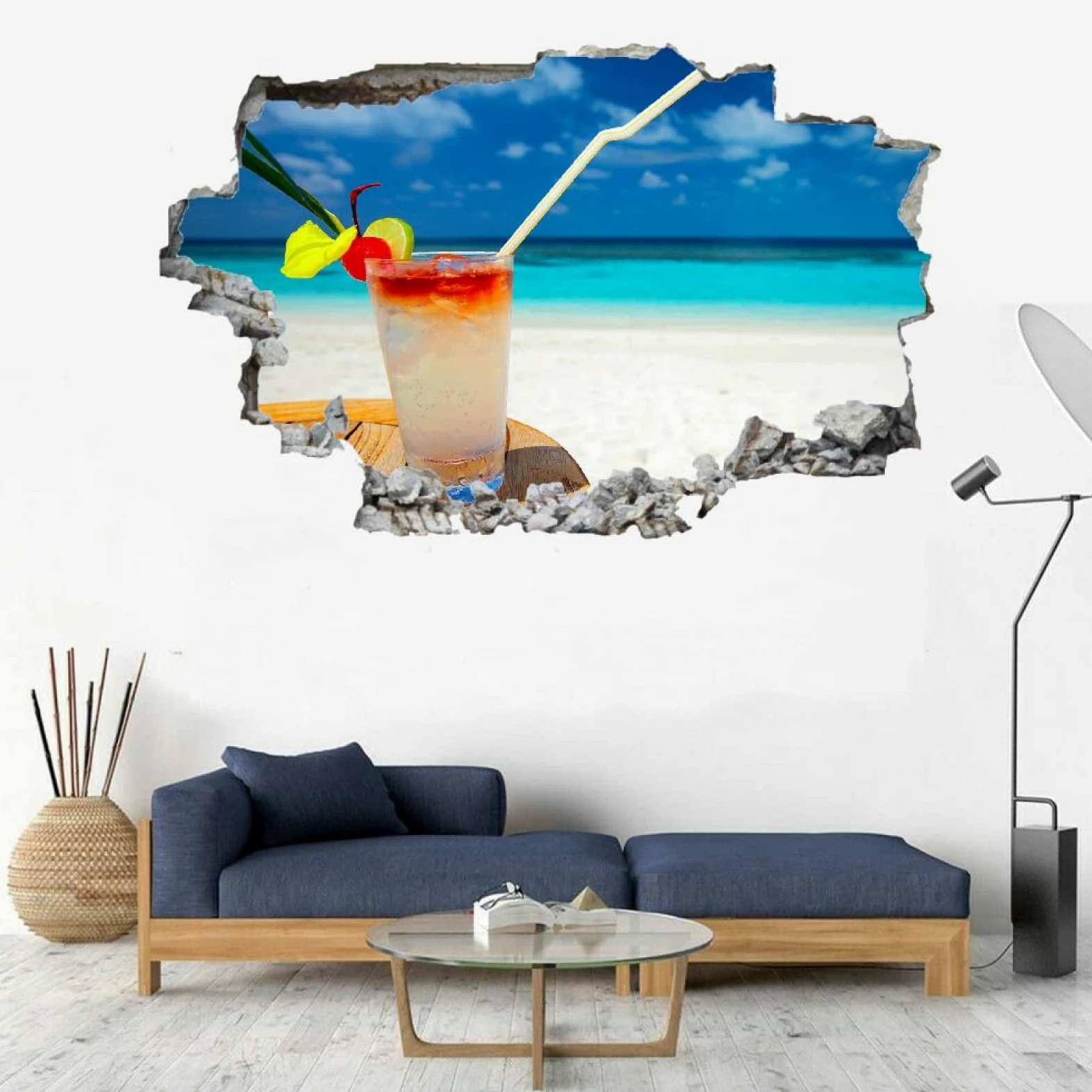 Adesivi Murali 3D Fracassato Spiaggia Decorazione Domestica Smontabile Del Vinile Del Tatuaggio Della Parete Vacanze Decalcomanie Impermeabili Art For Kids Room Wall Decor 80x120cm
