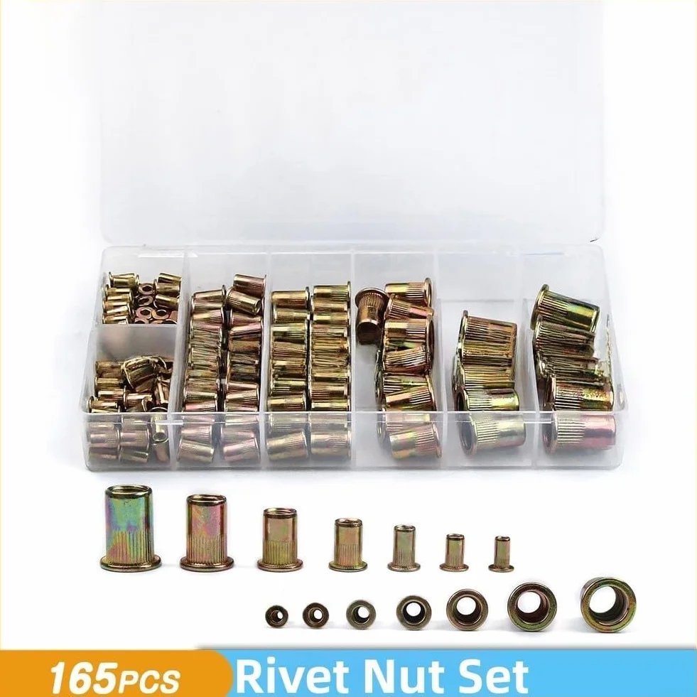 Kit da 165 dadi rivetti in acciaio al carbonio zincato M5 M6 M8 M10 12 mm