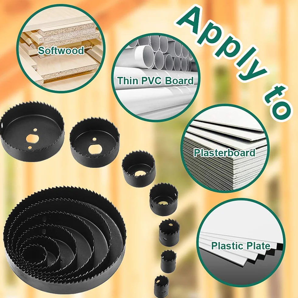 HYCHIKA Seghe per Trapano 19 Pezzi, Ø19mm-152mm, Profondità di Taglio 25mm, Per Legno PVC Plastica