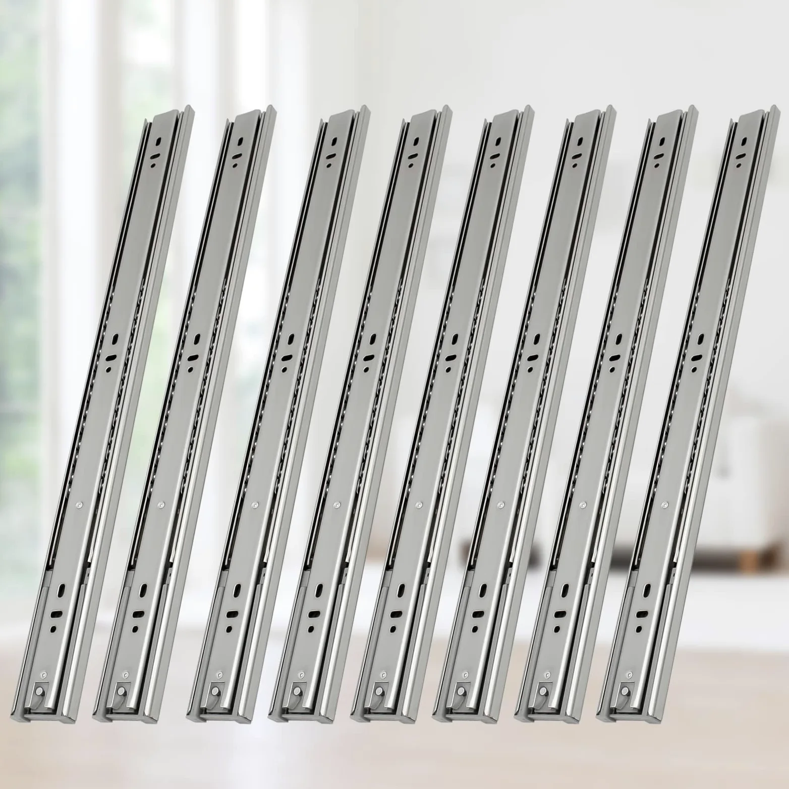 Ikodm 4 Coppie 8 Pezzi Guide per Cassetti 50cm a Estrazione Totale, Guide Telescopiche con Ammortizzazione, Scorrimento a Sfere, fino a 45 kg per Coppia