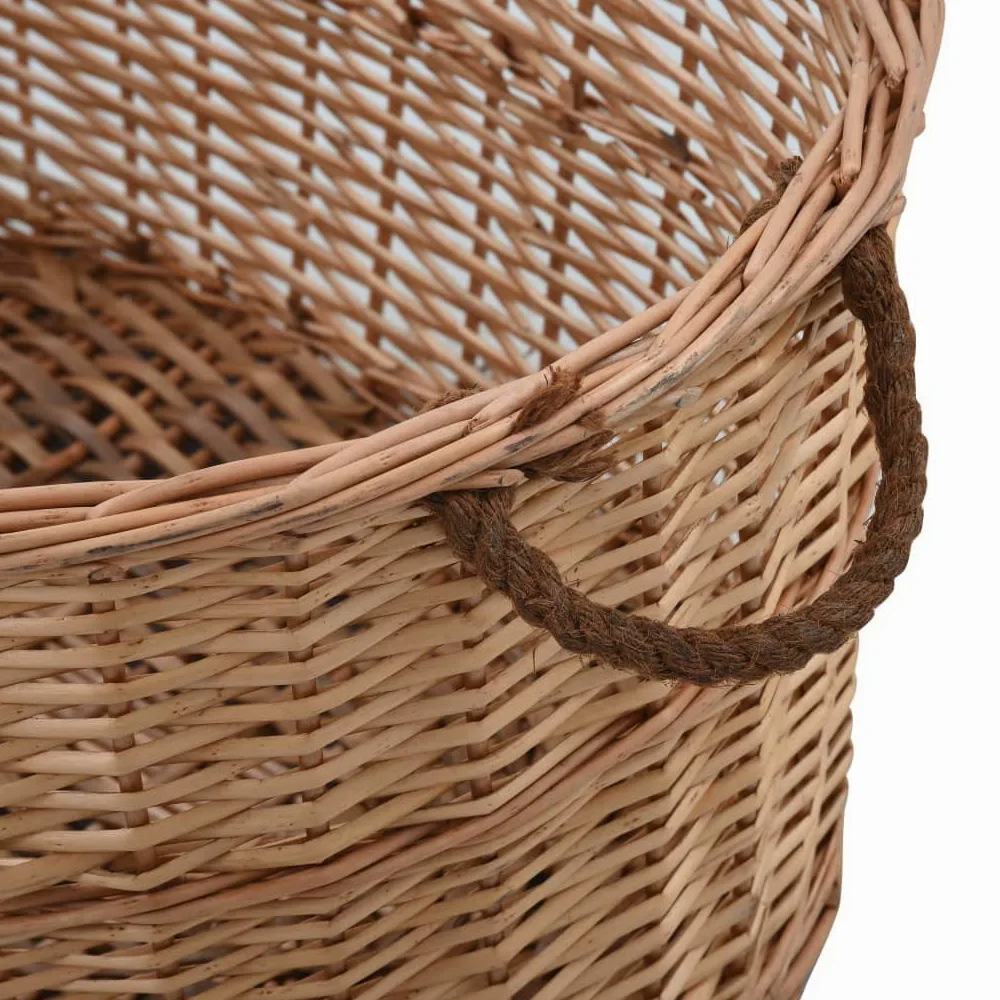 Cesto per legna in vimini naturale con manici, 88 x 57 x 34 cm, per legna da ardere, conservazione e conservazione in soggiorno, camino, forno, terrazza e giardino