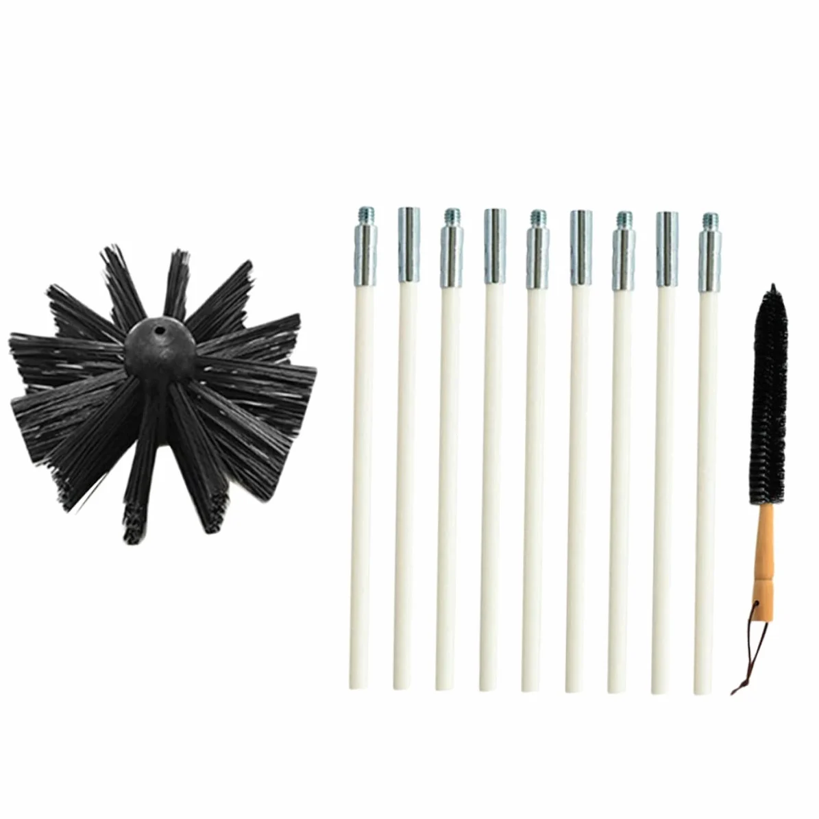 Alipis Scovolino Canne Fumarie in Nylon Manico in Legno la Pulizia di Condotti e Tubi Asciugatrice, Set Flessibile per Spazzola Pulisci Fumaria e Resistente