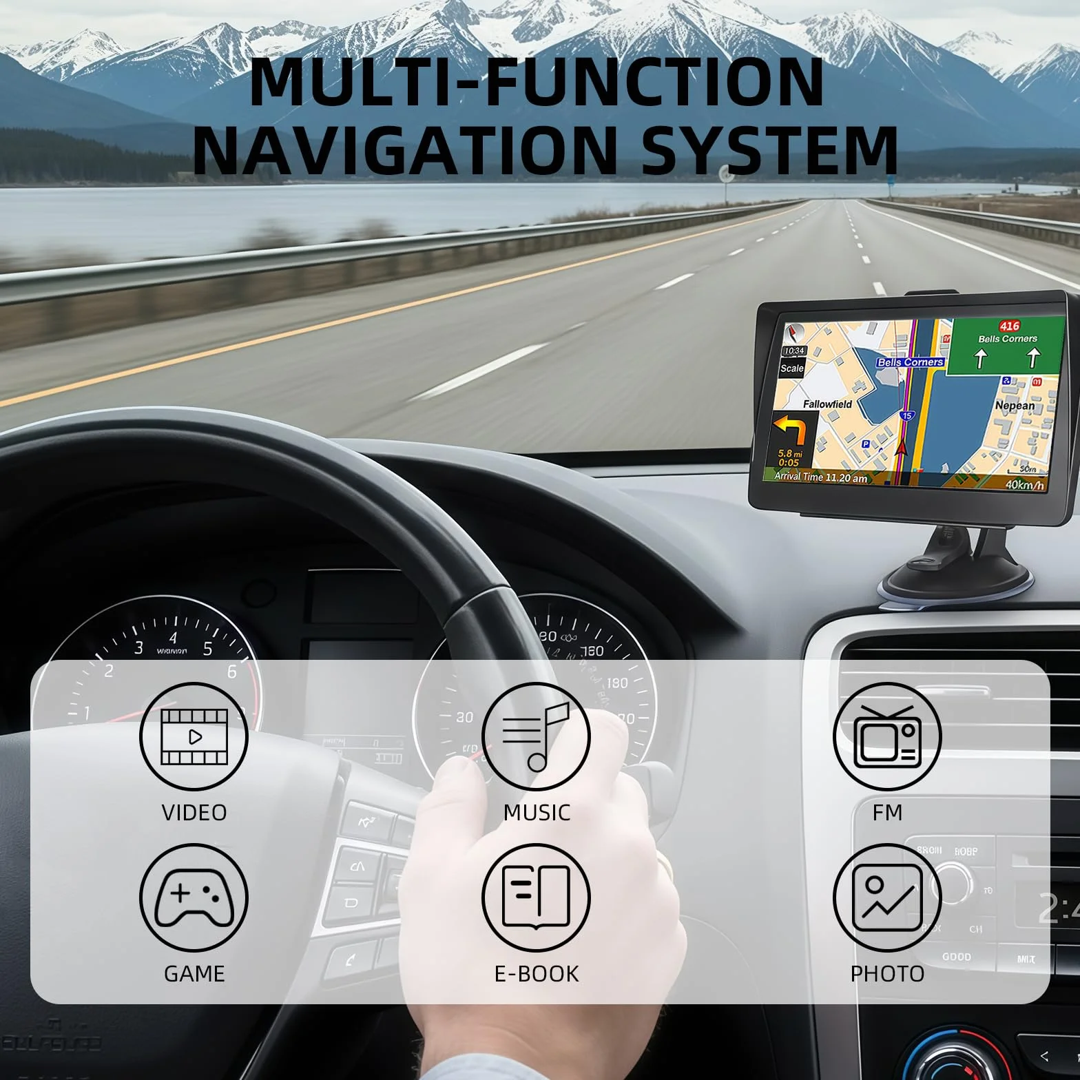 Navigatore satellitare da 7 pollici per auto e camion, sistema GPS HD con mappe del Regno Unito e dell'Europa 2026, aggiornamenti gratuiti a vita, ricerca codice postale, guida vocale, avvisi