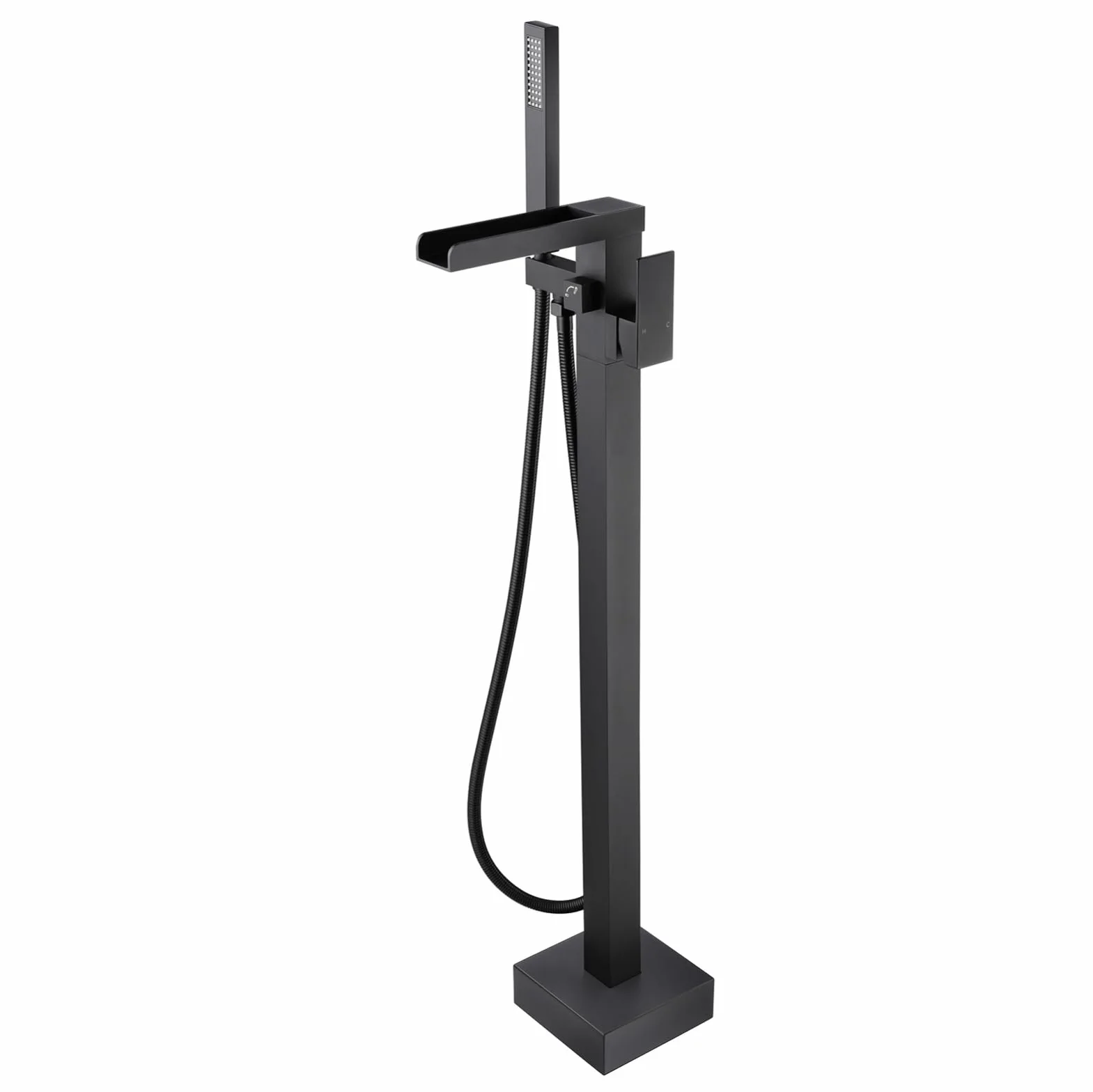 Rubinetto Vasca da Bagno Freestanding a Cascata Rubinetto Bagno Cascata con Doccia Portatile Per Vasca,nero