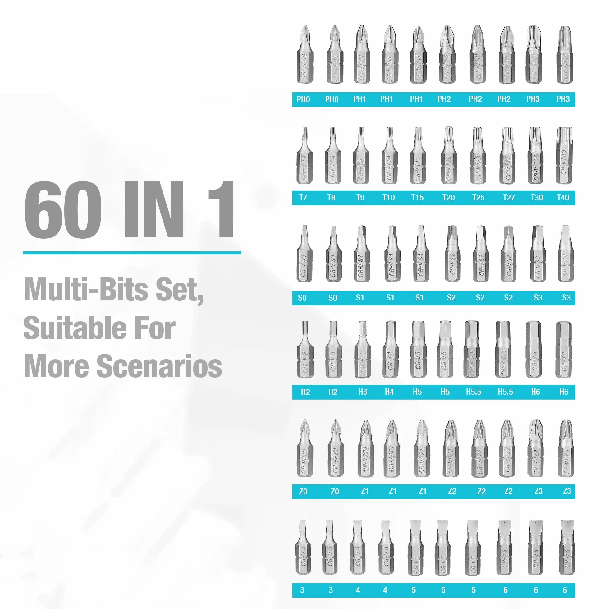 DURATECH Set di Cacciaviti 60 in 1, Set di Cacciaviti Multifunzionali (Piatta, Phillips, Torx, Hex), Design di Stoccaggio, Adatto alla Manutenzione delle Macchine e alle Riparazioni Quotidiane