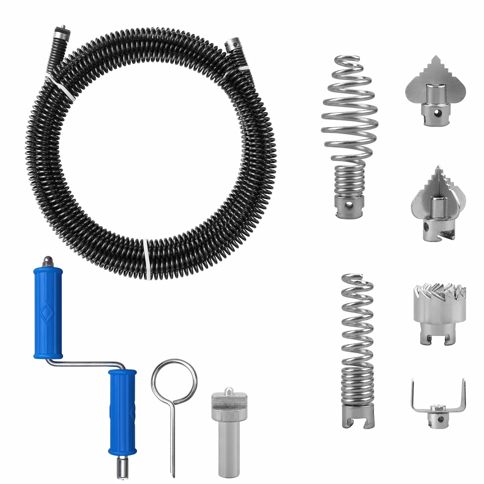 Sonda per pulizia tubi Sturatubi 5m spirale diametro 12mm acciaio 6 teste taglio adattatori manuale elettrico