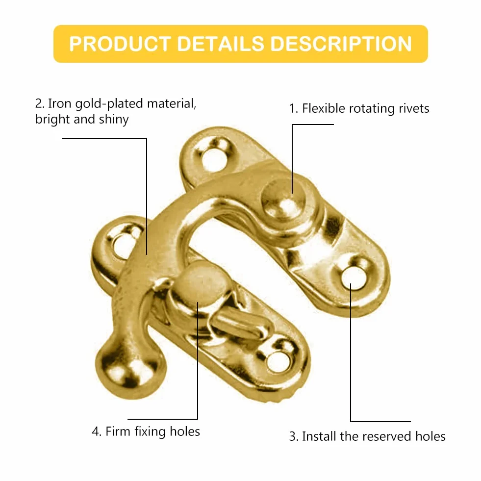 Antico Hasp Gancio a Scatto Bronzo 4 Pezzi per Scatola in Legno Portagioie