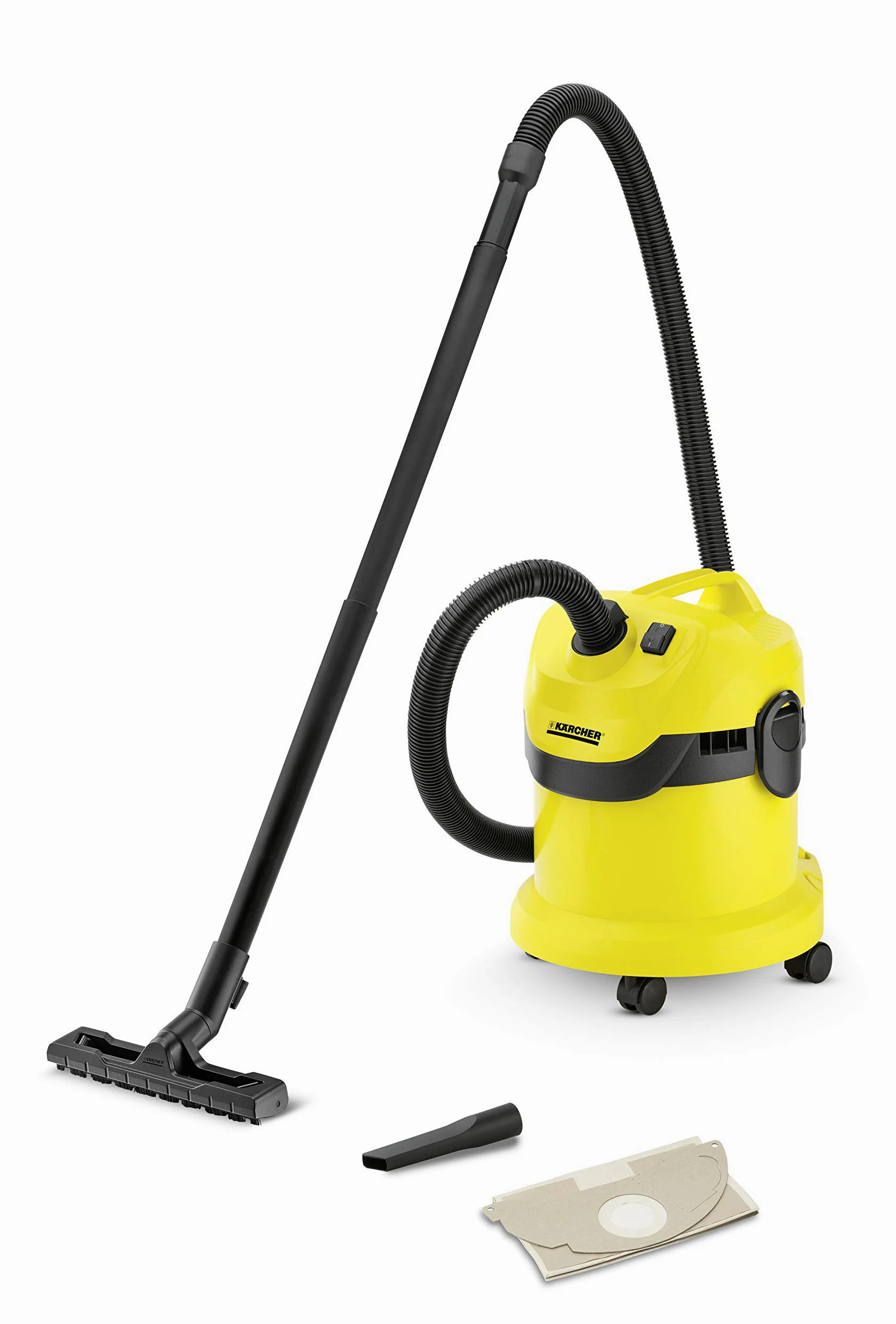 KÄRCHER WD 2 - Aspiratore Solidi-Liquidi, Capacità Vano Raccolta 12 l, Plastica Dura, 180 Air Watt, 1000 W, Due Tubi Rigidi d'Aspirazione, Due Bocchette, Filtro, Sacchetto, Tubo 1.9 m
