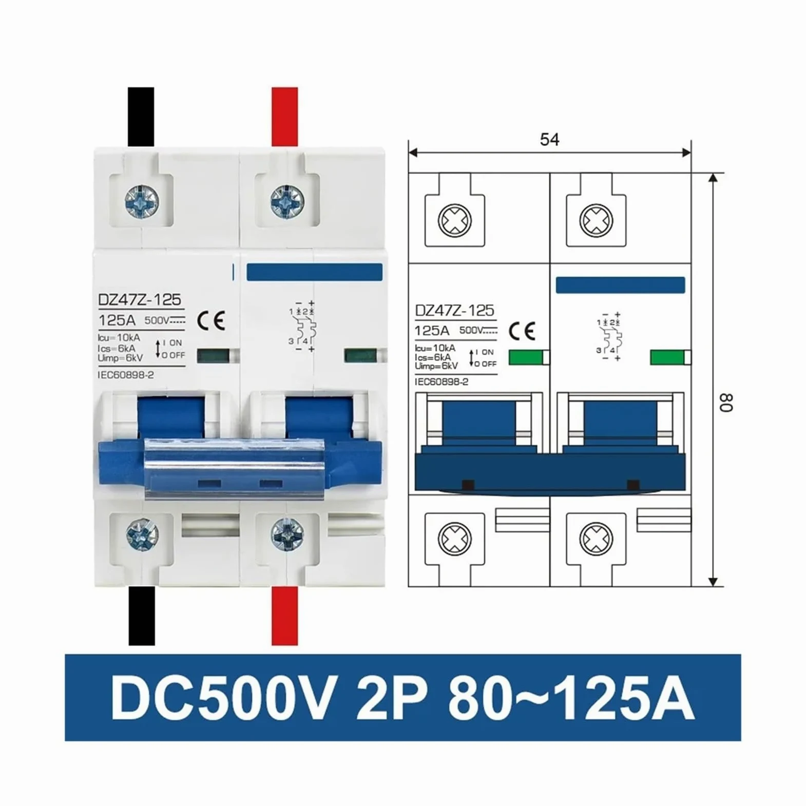 Interruttore Automatico Fotovoltaico DC Sezionatore MCB DC250V 500V 1000V 16A 32A 40A 50A 63A 80A 100A 125A