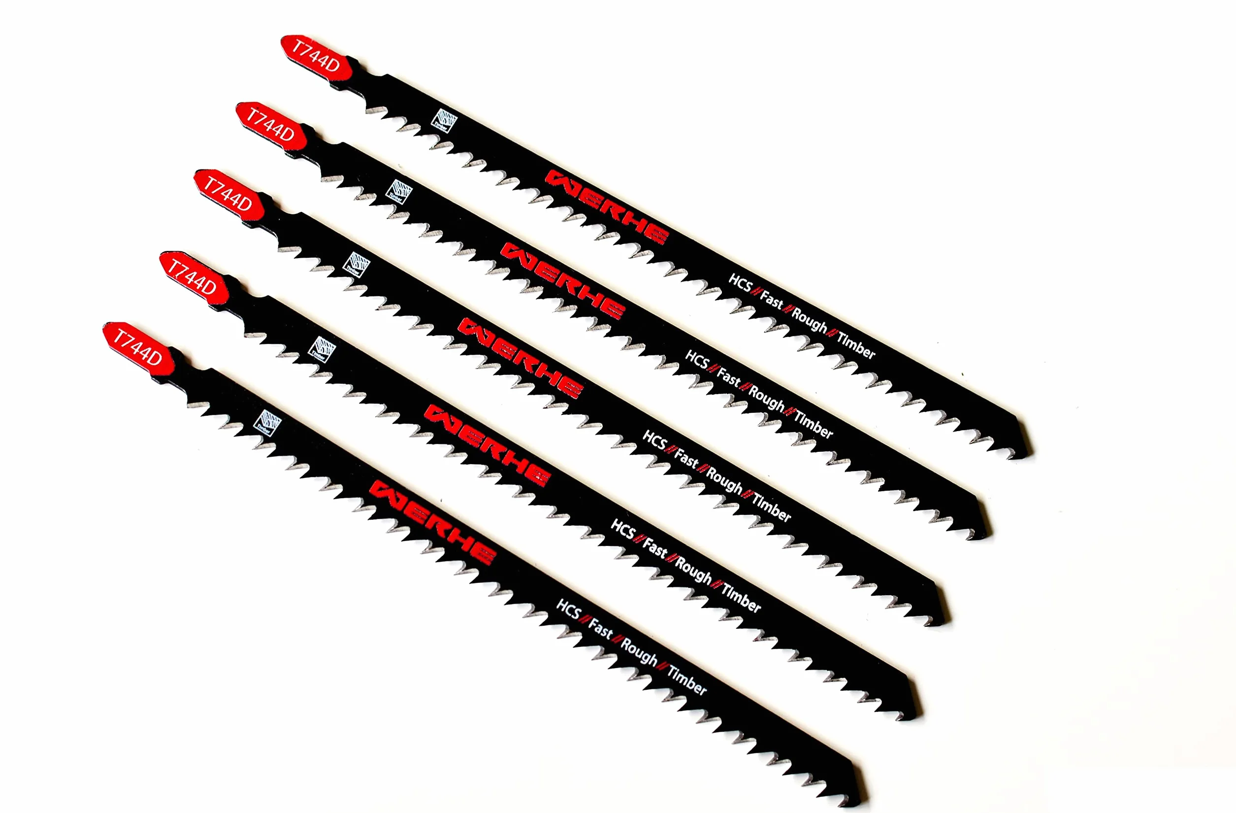 WERHE Set professionale lame per seghetto alternativo da 5 T744D 180mm – Lame extra lunghe per tagli precisi nel legno, compatibili con BOSCH, METABO, MAKITA & seghetti alternativi con attacco a T