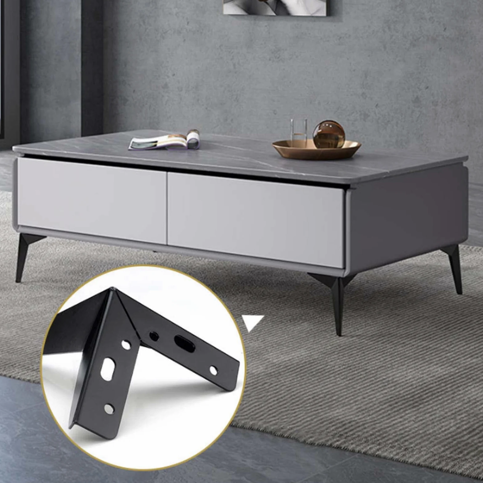 Gambe for mobili, confezione da 4 piedini for in metallo for tavolino triangolari di ricambio for divano moderno gambe supporto for sedie for mobile TV comodino(Black,17cm(6.6in))