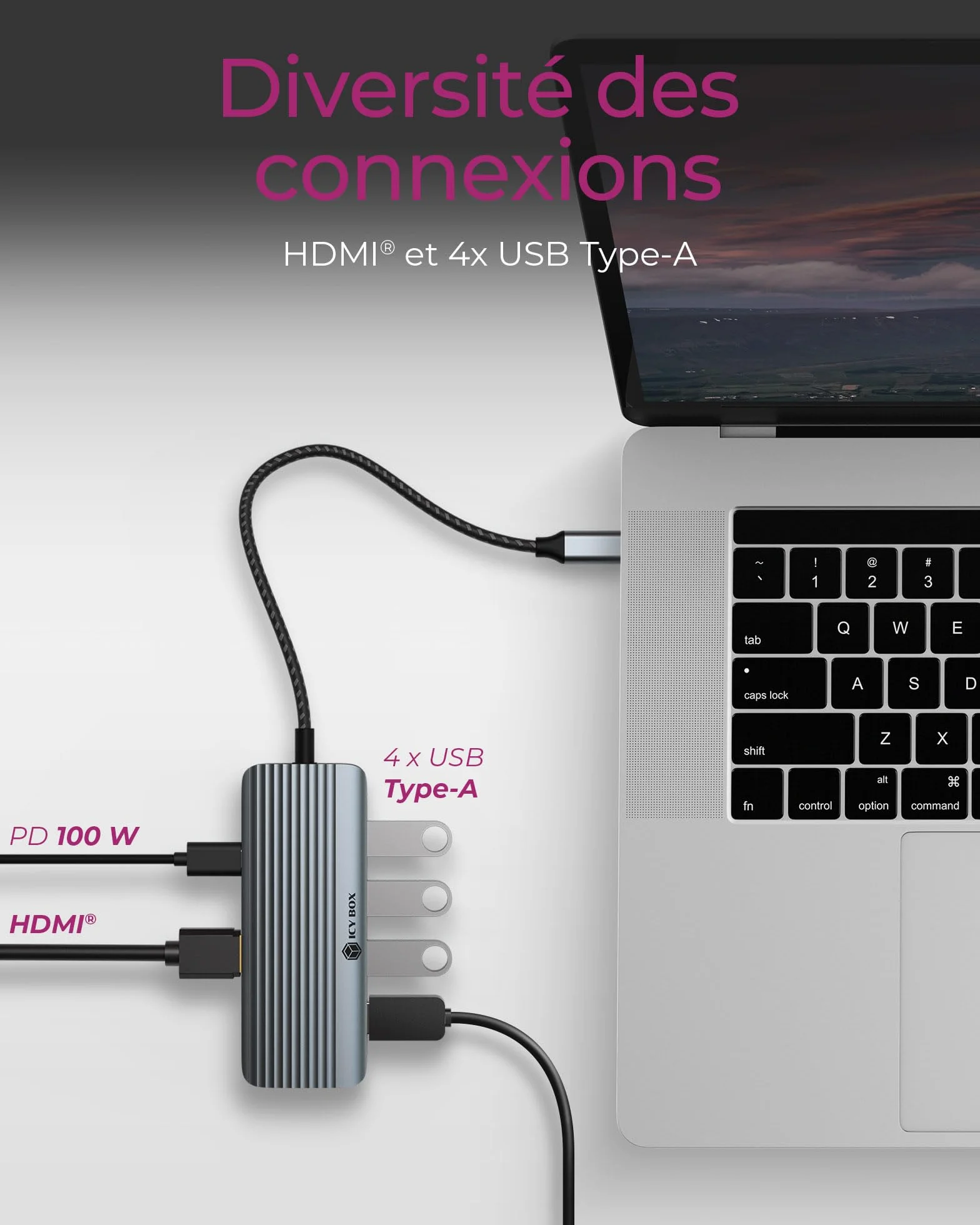 ICY BOX Docking Station USB-C (6 in 1) con HDMI (4K 60 Hz), Hub 4X USB 3.2 (Gen 1), Power Delivery 100W, Alluminio, Plug & Play, Windows e macOS, IB-DK4022a-CPD