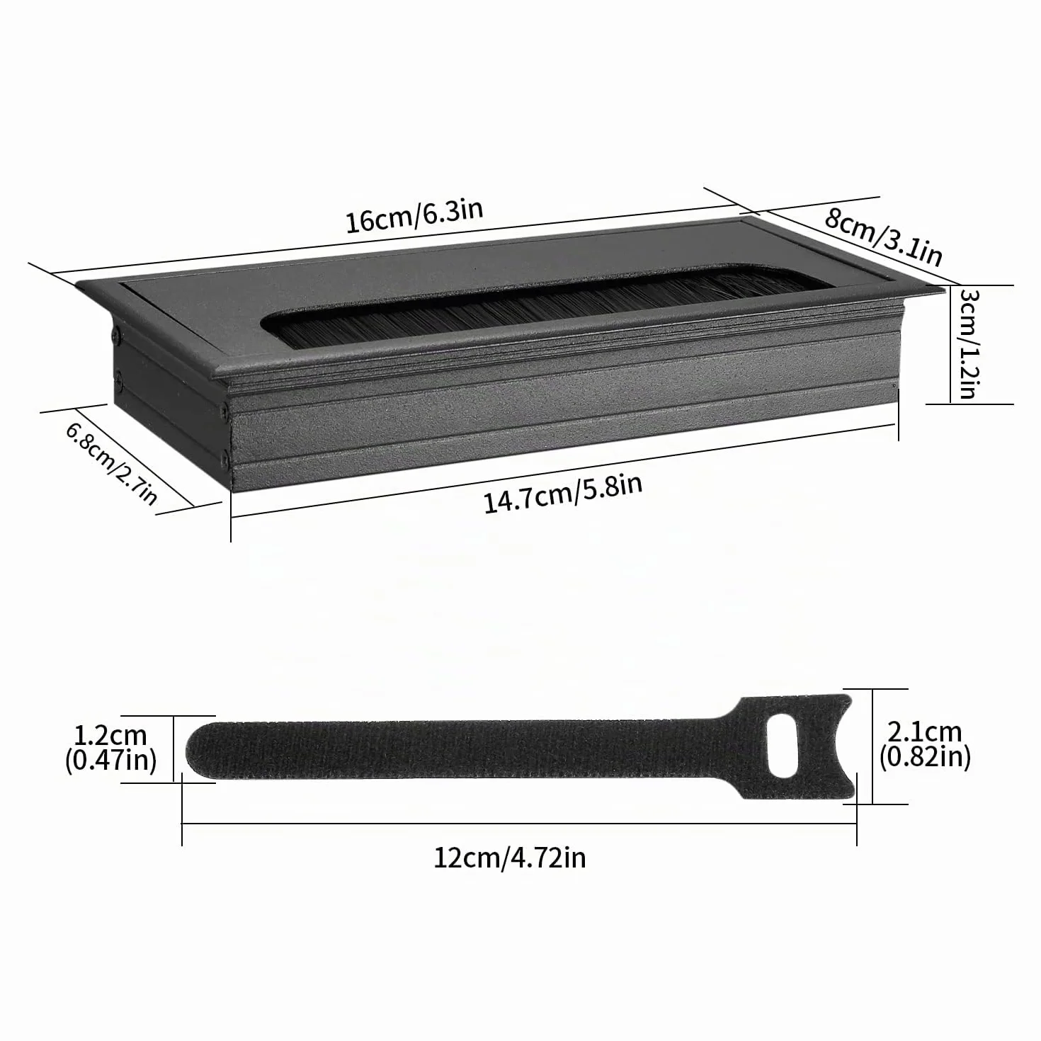 Cavo Passacavi Scrivania 160x80 mm Alluminio Nero con Spazzola 2 Pezzi Fascette