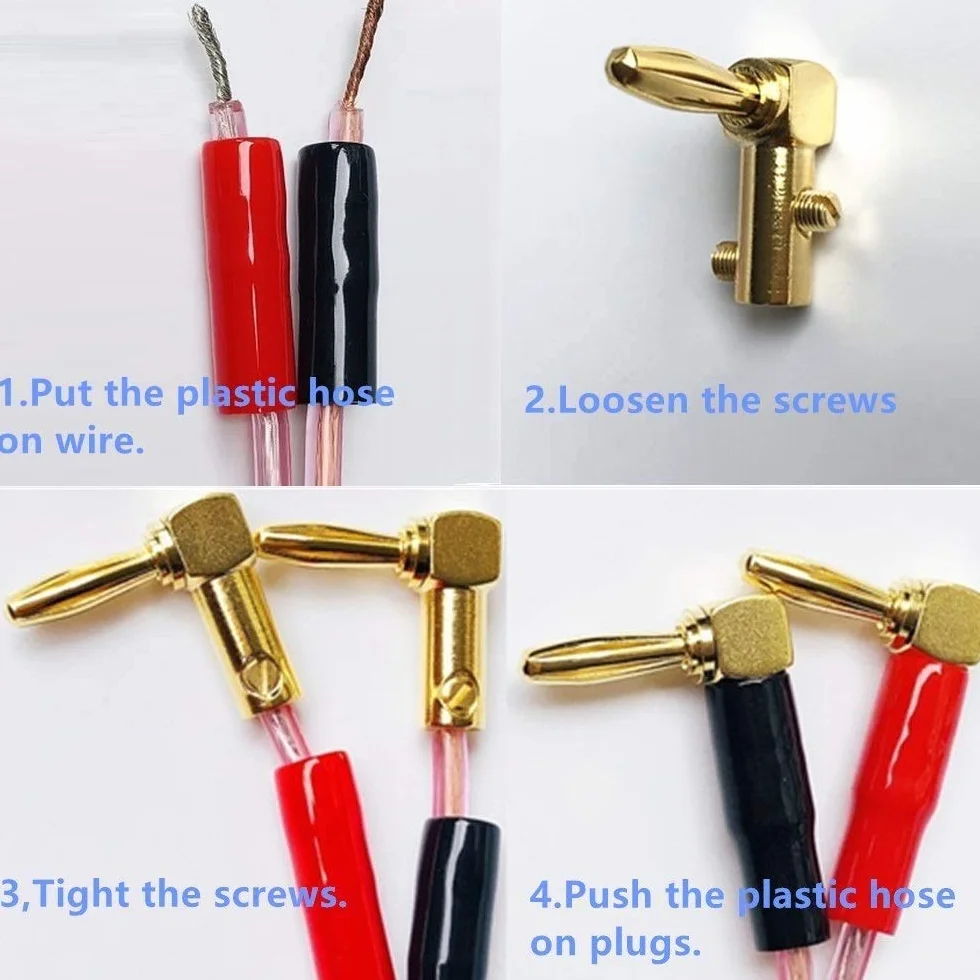RUNCCI-YUN 10Pcs 90 gradi Banana spine,connettori a banana a forma di L, 24 K placcato oro 4 mm connettore altoparlante per cavo altoparlante, ricevitori audio/video, amplificatori (rosso e nero)