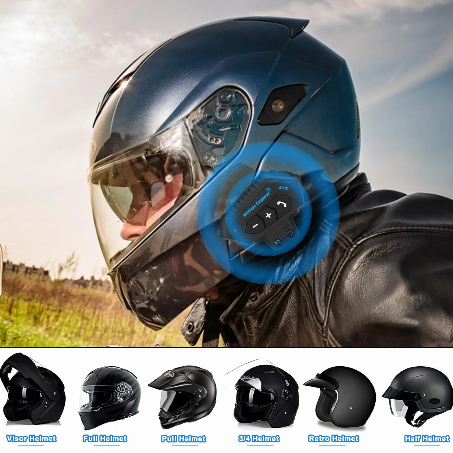 Yosoo Health Gear Casco Moto Auricolare, Cuffie Casco Moto Bluetooth, Riduzione del Rumore Auricolari Bluetooth Casco, 4.0 type of CSR BT Chip, Auricolare Hi-Fi, Offrono Prestazioni Audio
