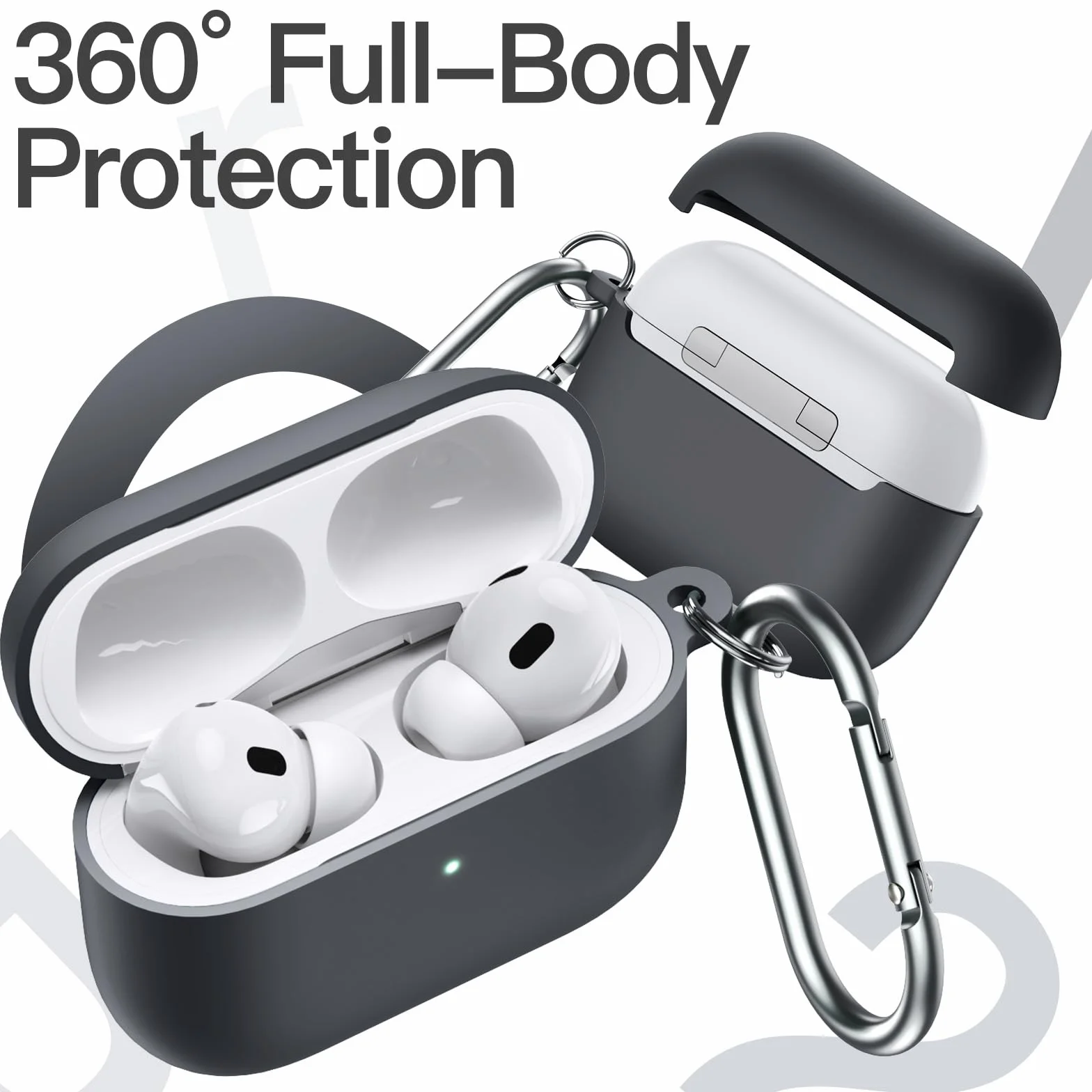 JETech Aggiornato Cover Custodia Silicone per AirPods Pro (2a/1a Gen 2023/2022/2019) con Portachiavi, Interno PC Rigido, Antiurto Protettiva Pelle Guscio, LED Frontale Visibile (Nero)