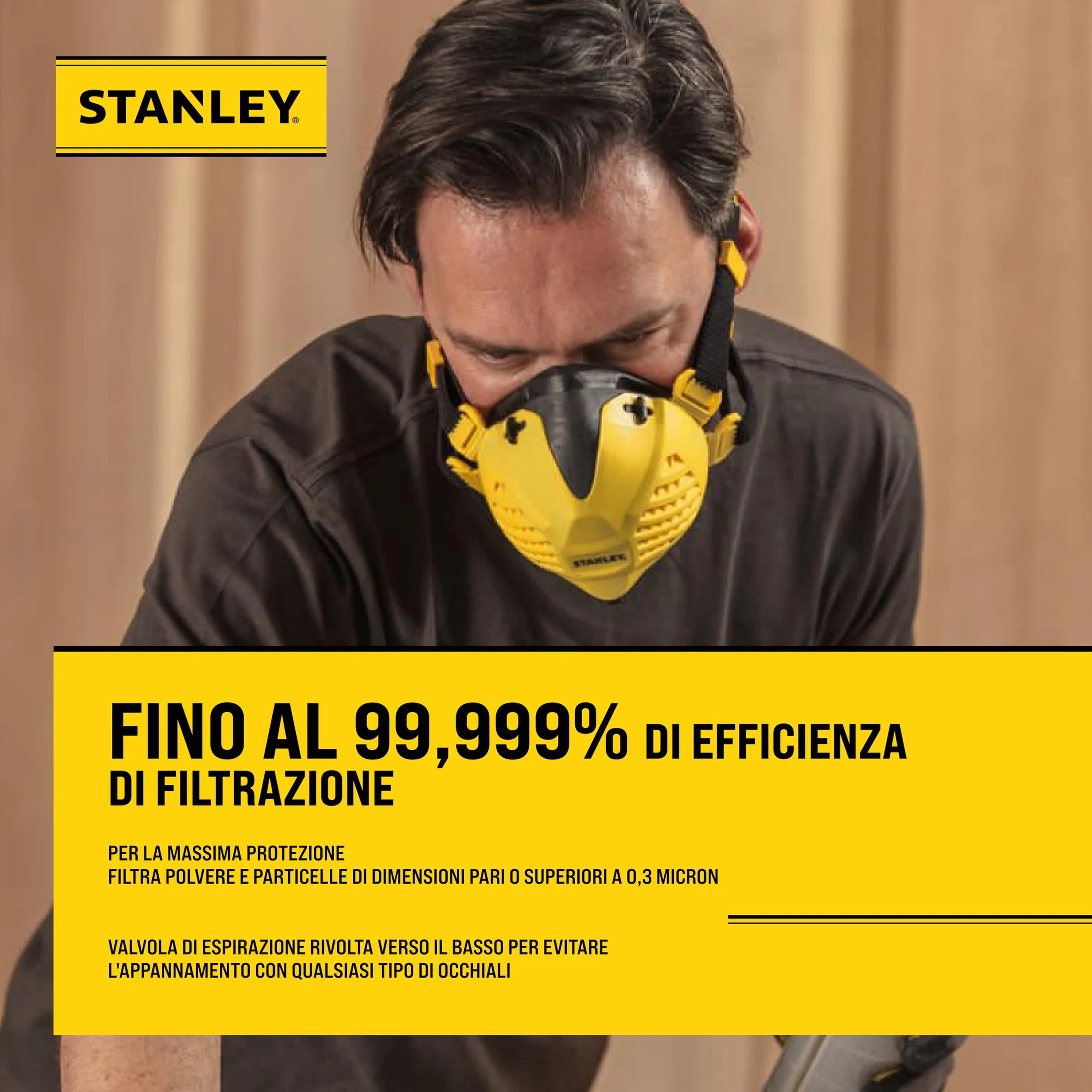STANLEY P3 respiratore maschera anti-polvere riutilizzabile Face Fit Check filtro integrato 99,99%